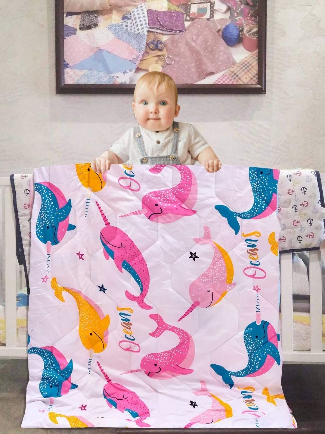 Aura Pink & White Cartoon Characters Microfiber Mild Winter 150 GSM Single Bed Comforter-image-19