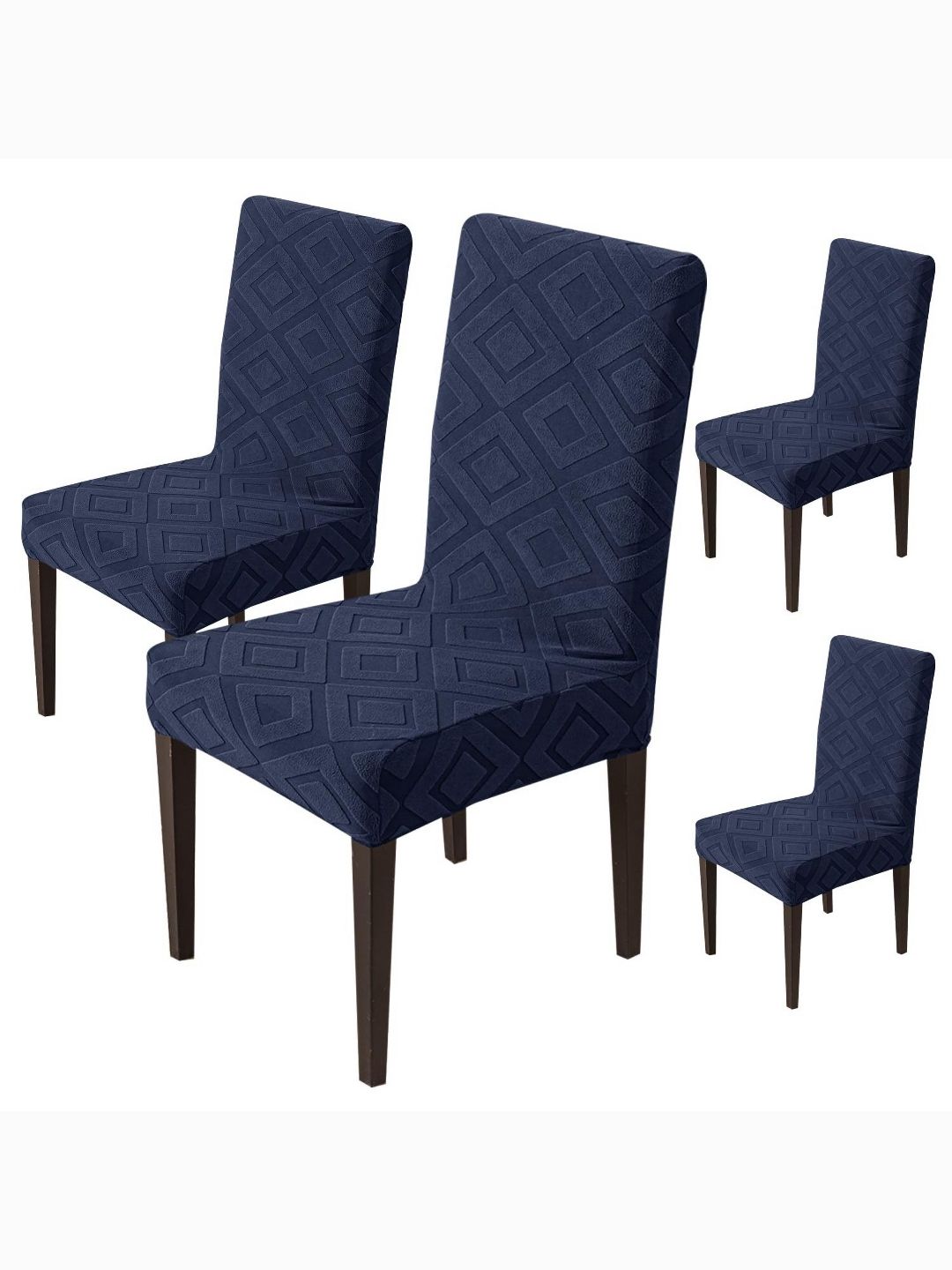 HOUSE OF QUIRK 4- Pcs Navy Blue Textured Removable 220 GSM Chair Cover-picture-22