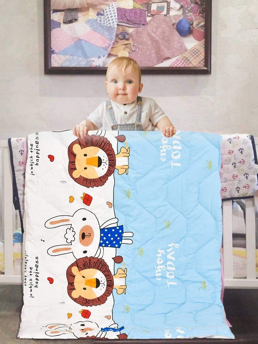 Aura Blue & White Cartoon Characters Microfiber Mild Winter 150 GSM Single Bed Comforter-picture-55