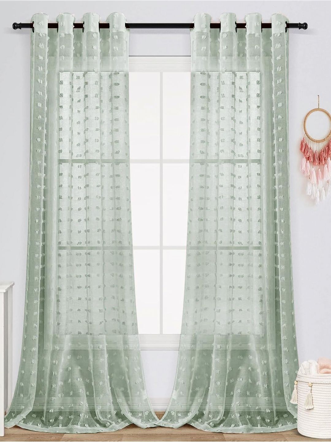 HOUSE OF QUIRK Sea Green Set of 2 Sheer Long Door Curtain-picture-2