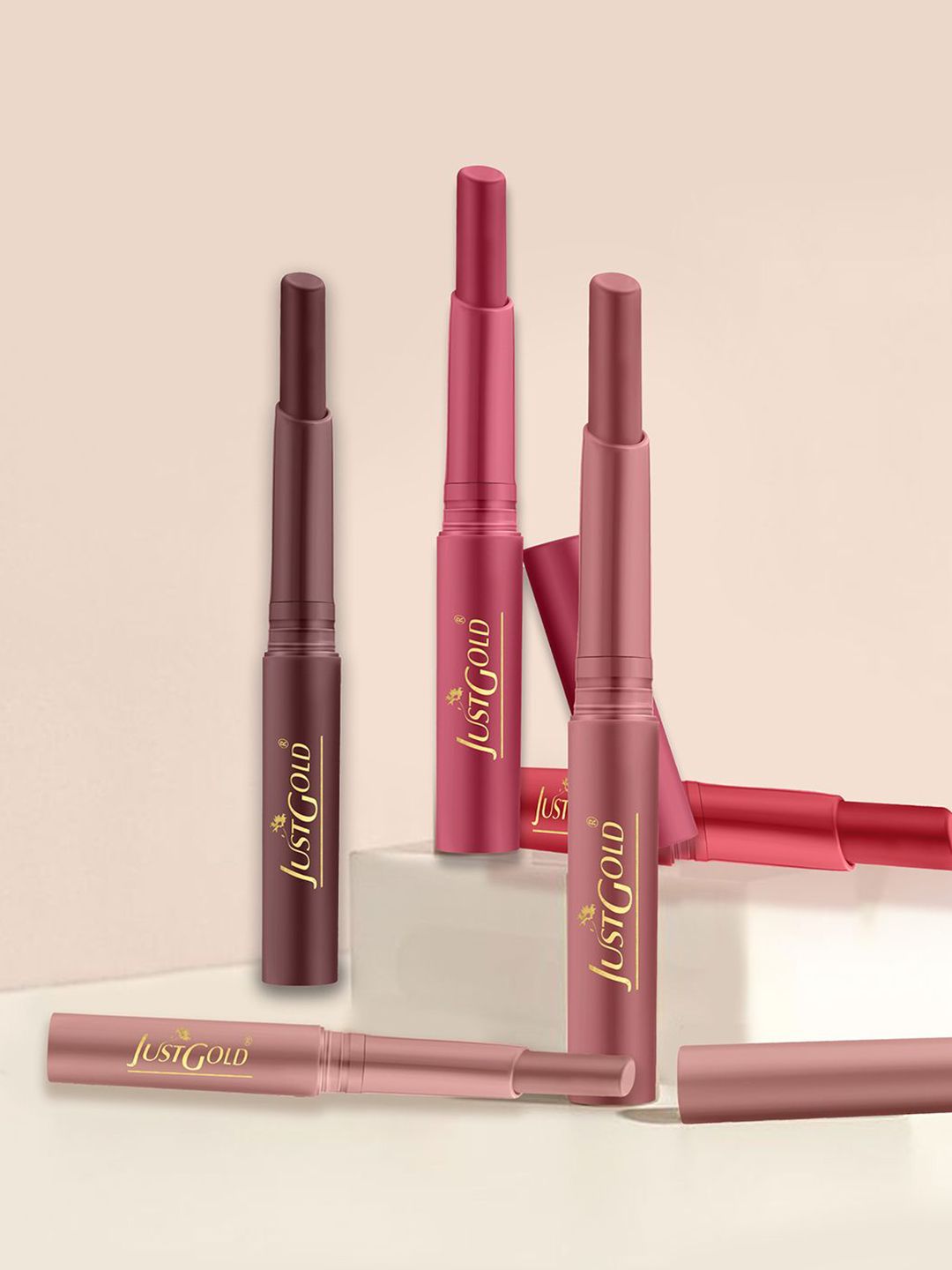 JUSTGOLD Long Lasting Matte Lipstick With Vitamin E & Aloe Vera - 4 g - Almond 04-image-13