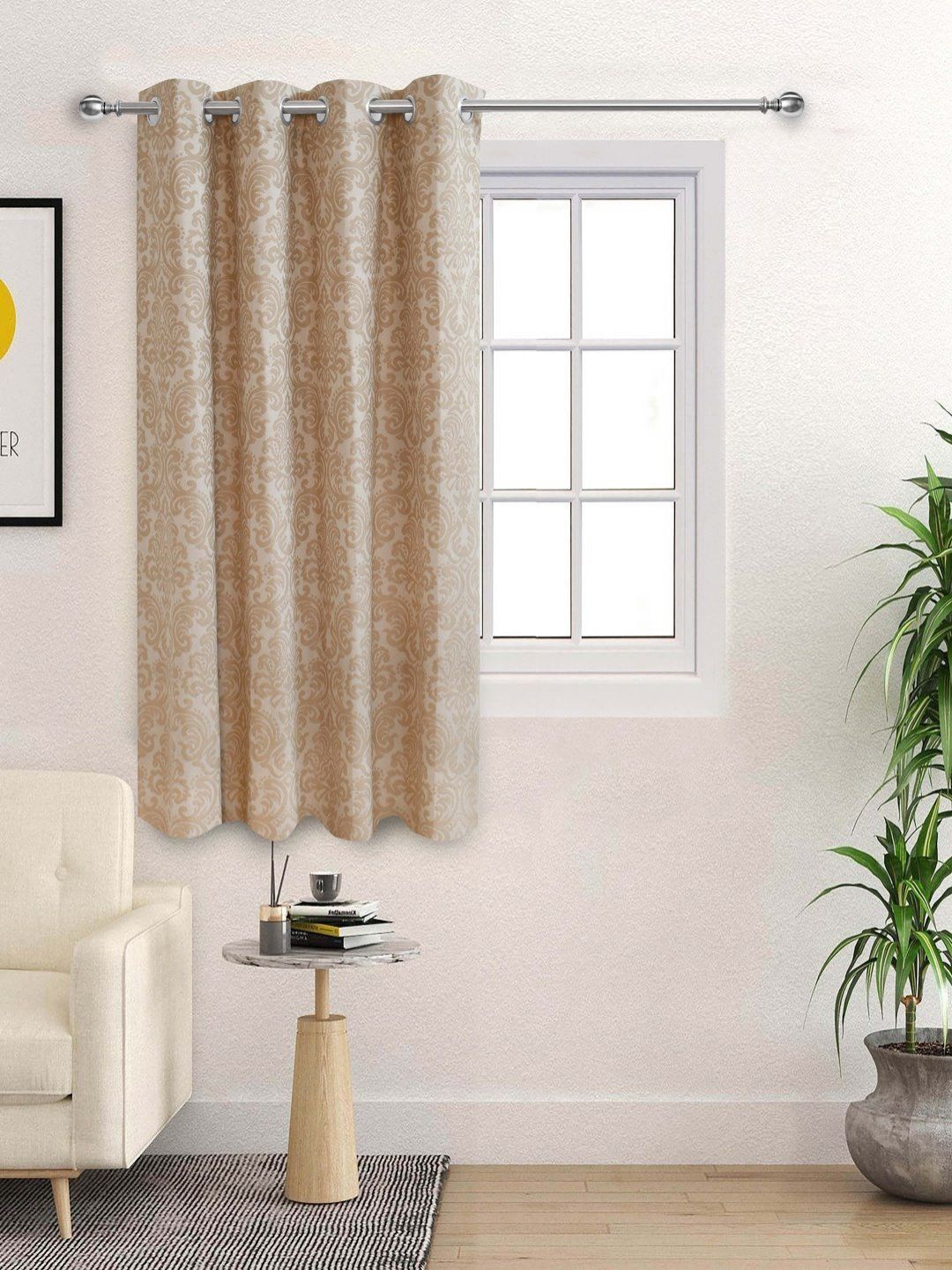 Saral Home Beige & Off White Floral Room Darkening Window Curtain-picture-26