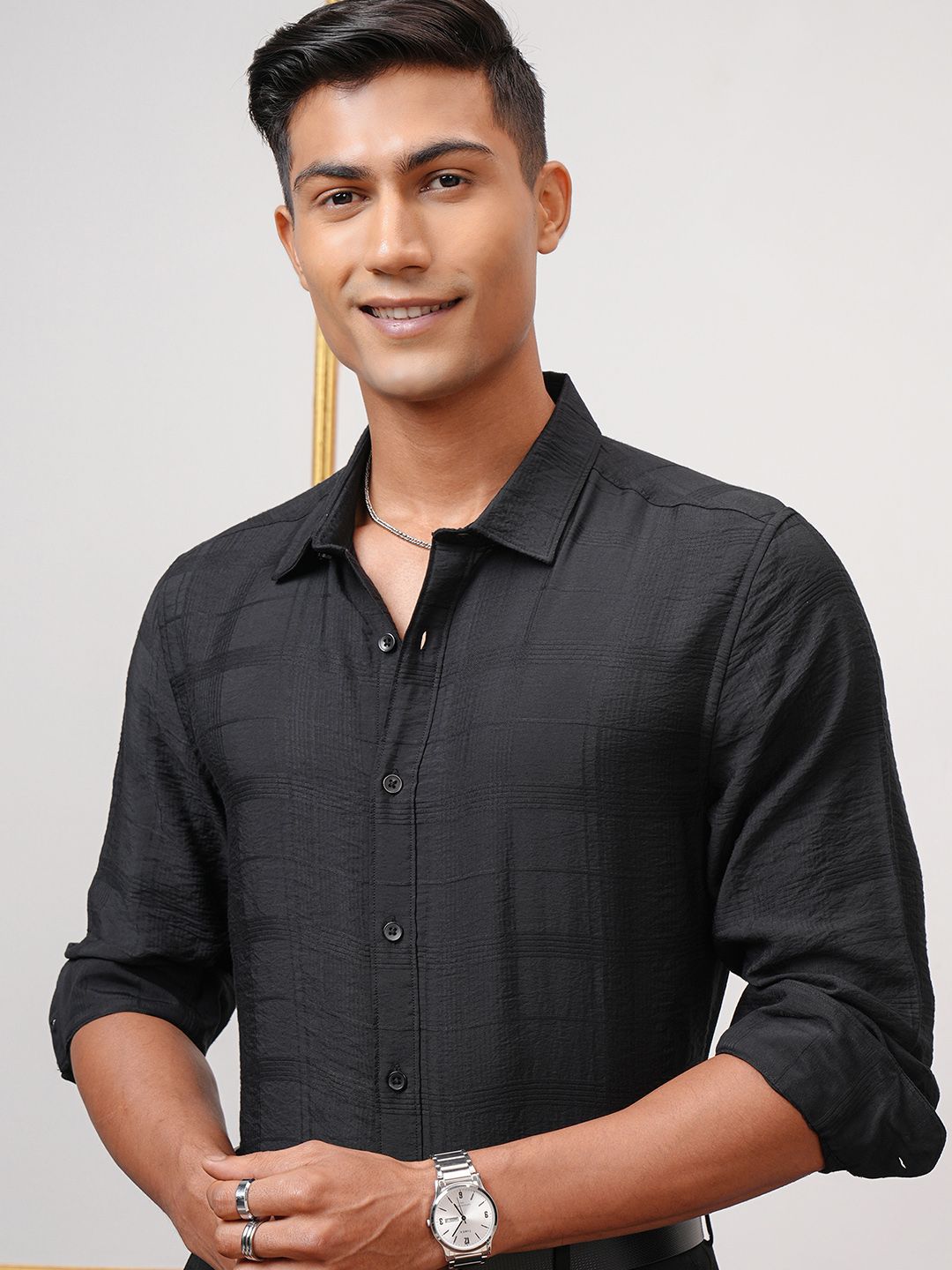 HIGHLANDER Men Slim Fit Opaque Checked Casual Shirt-picture-35