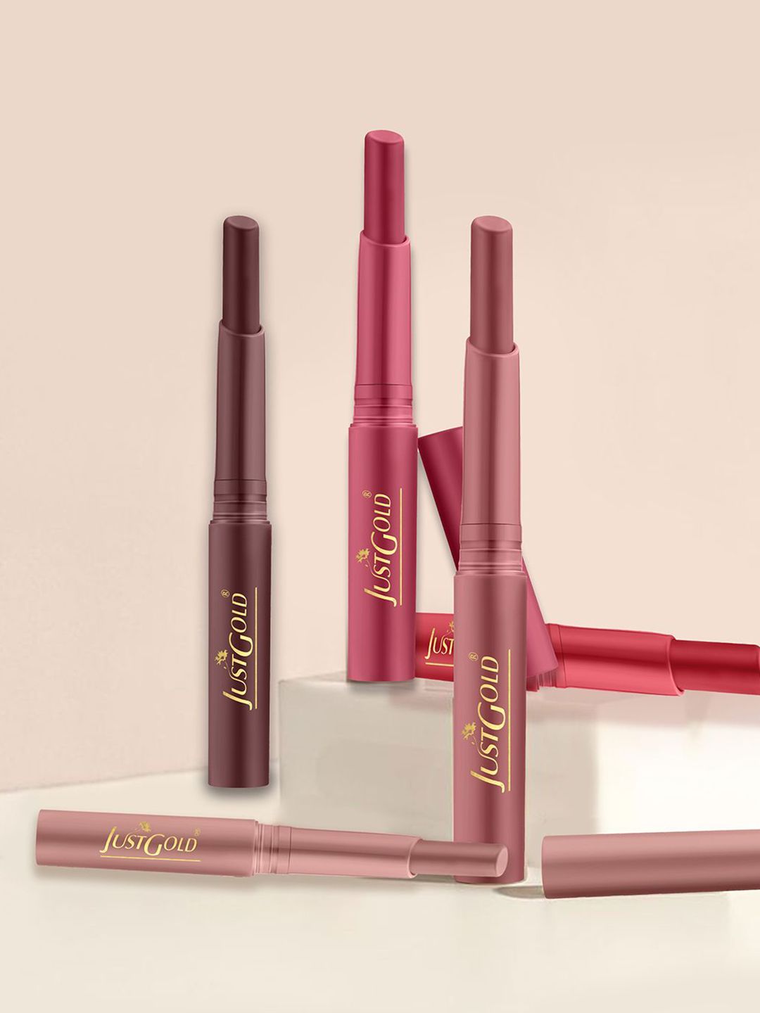JUSTGOLD Long Lasting Matte Lipstick With Vitamin E & Aloevera - 4 g - Luscios Pink -11-image-18
