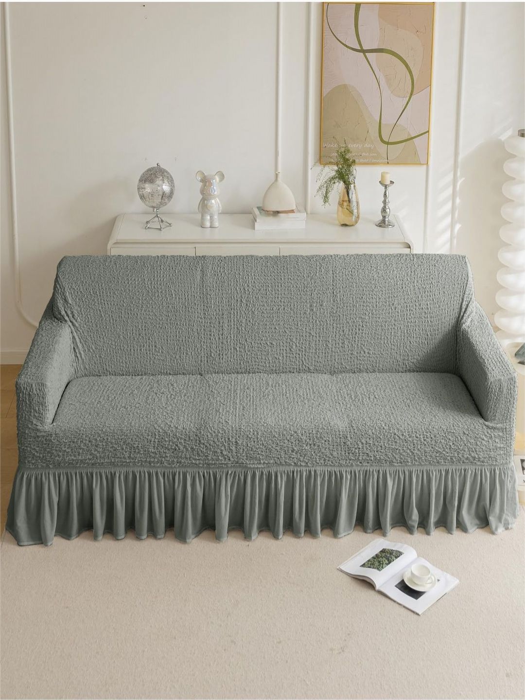 HOUSE OF QUIRK Italian Grey Self Design 4 Seater Sofa Cover With Arms-image-38