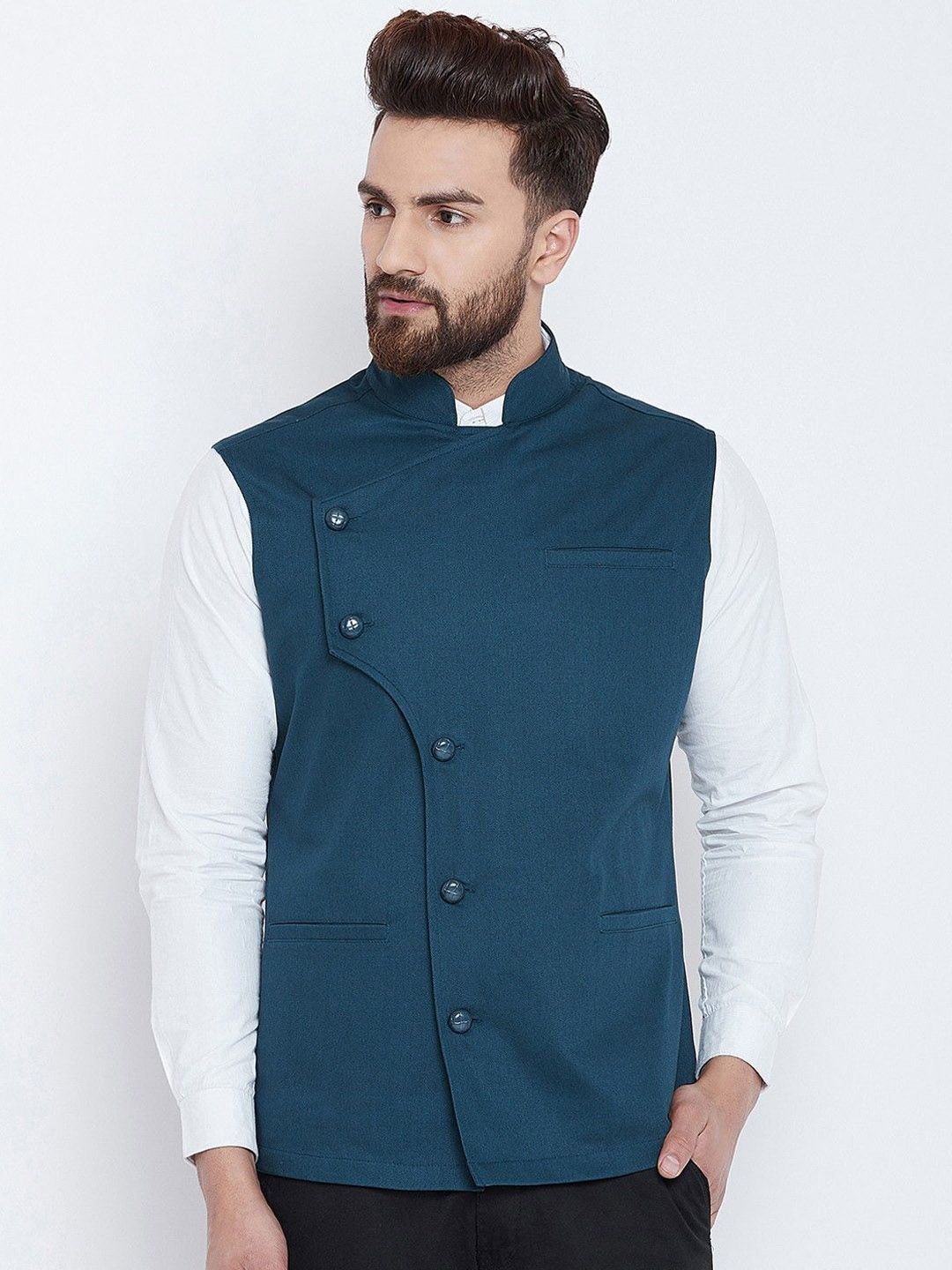 Hypernation Solid Pure Cotton Nehru Jacket-picture-13