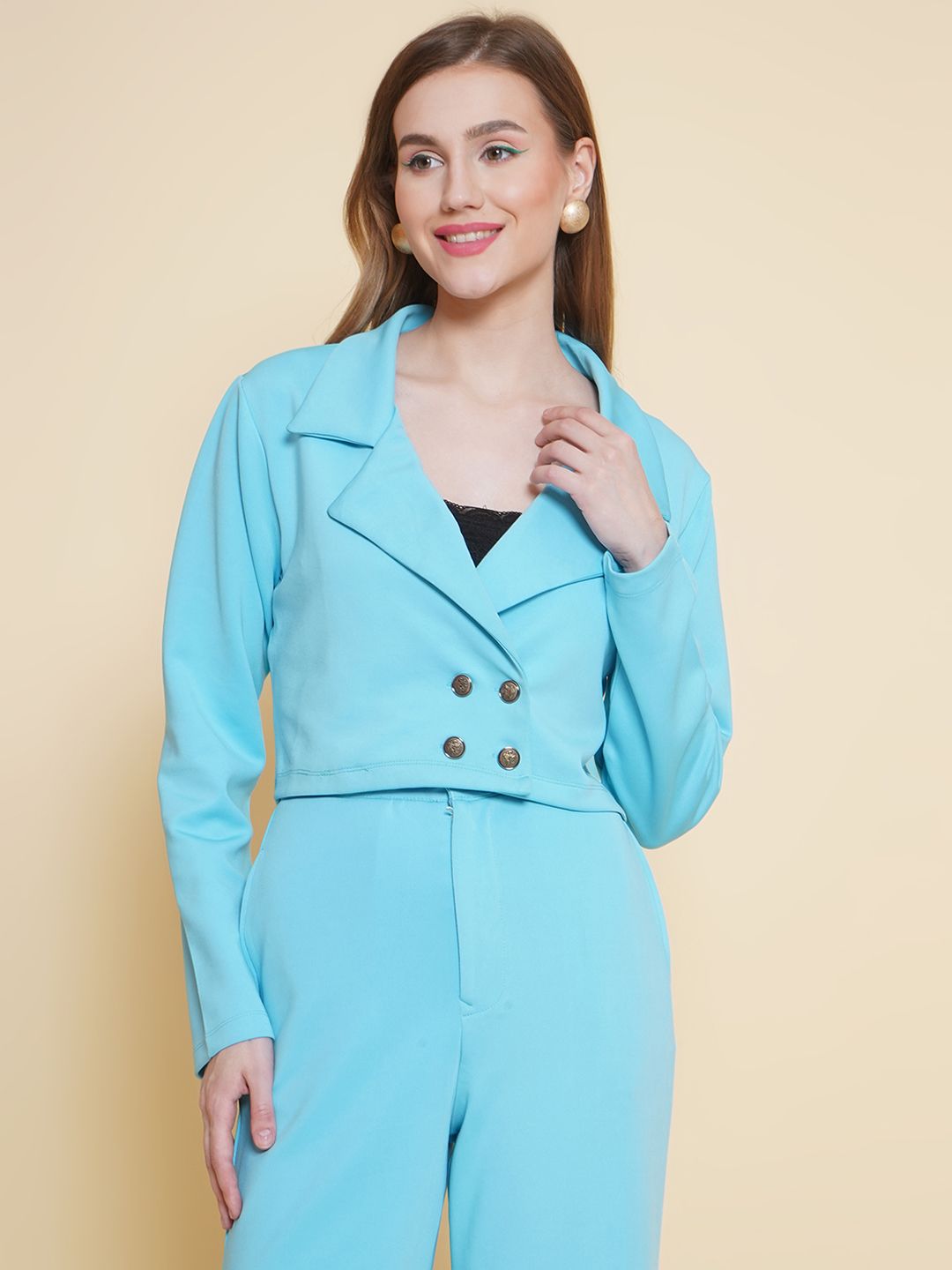 KATLINE Double-Breasted Relaxed-Fit Casual Blazer-image-31