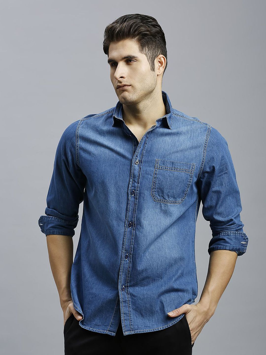 Reid & Taylor Men Slim Fit Opaque Casual Shirt-picture-56