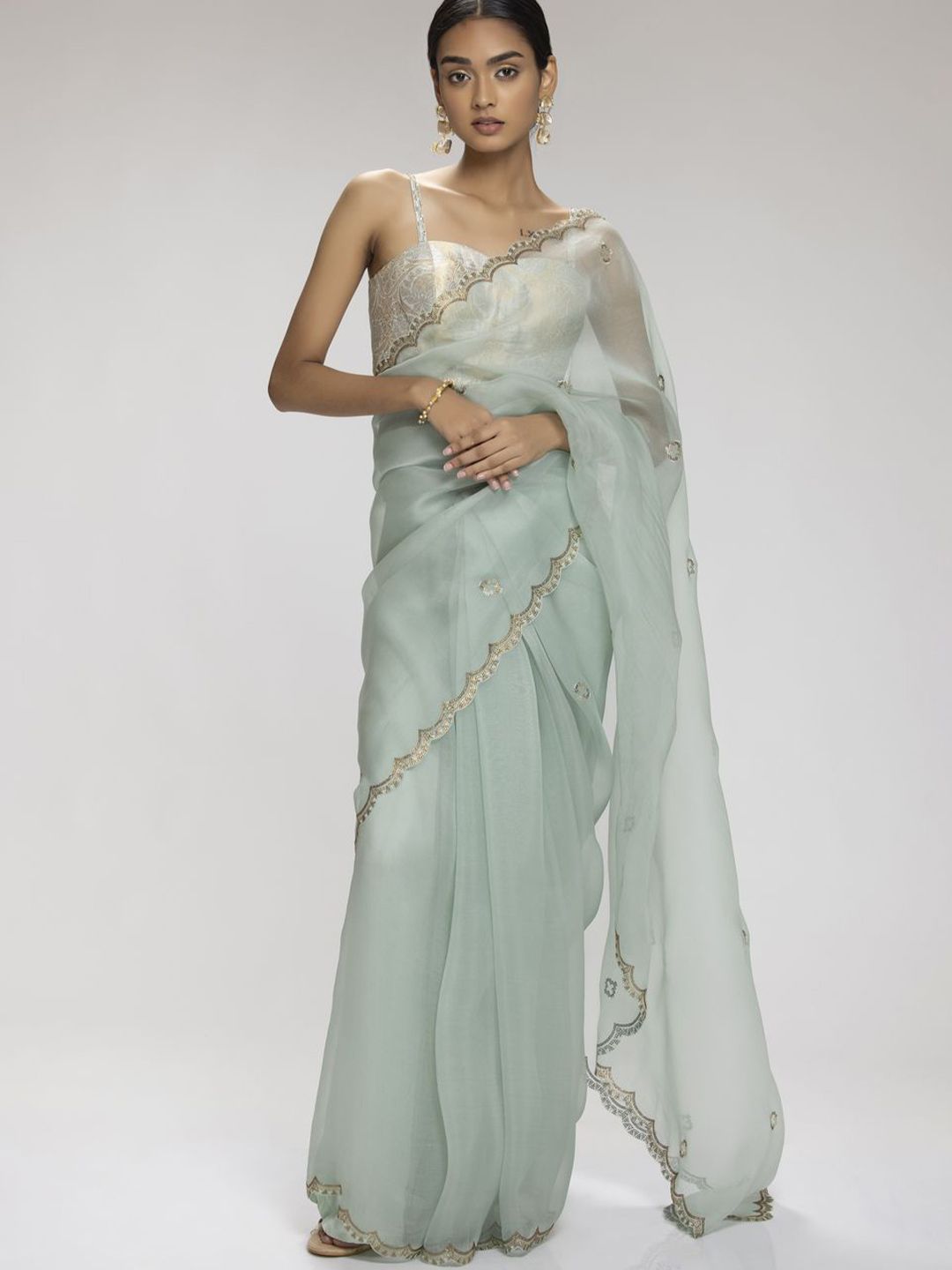 Chhaya Mehrotra Ethnic Motifs Beads and Stones Organza Banarasi Saree With Stitched Blouse-image-8
