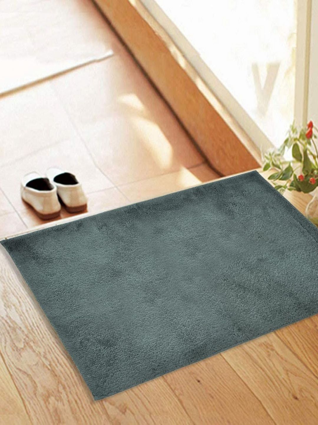 Aura Grey Cotton Anti-Slip Bath Rug-image-20