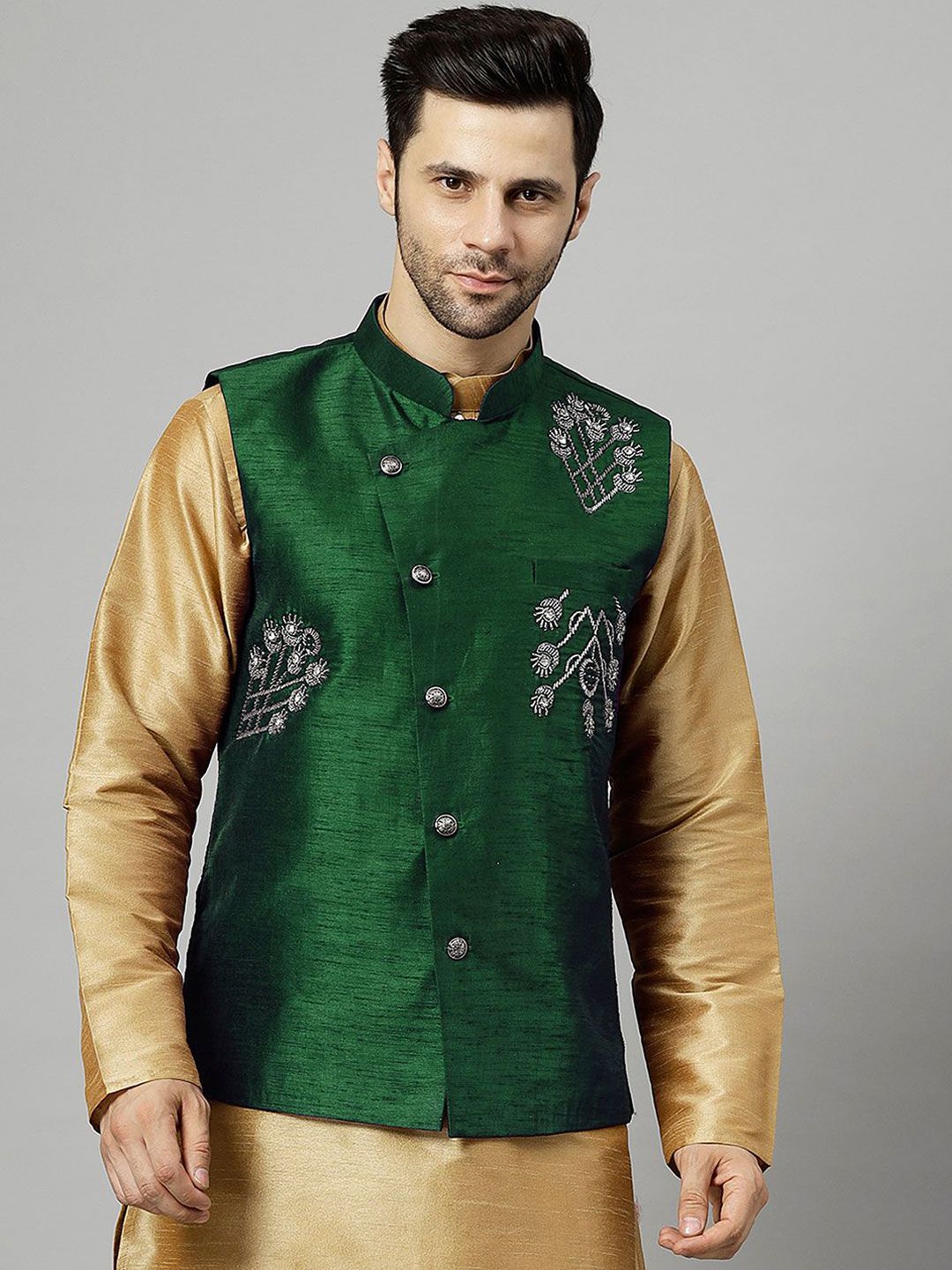Utsav Fashion Embroidered Woven Nehru Jacket-picture-36