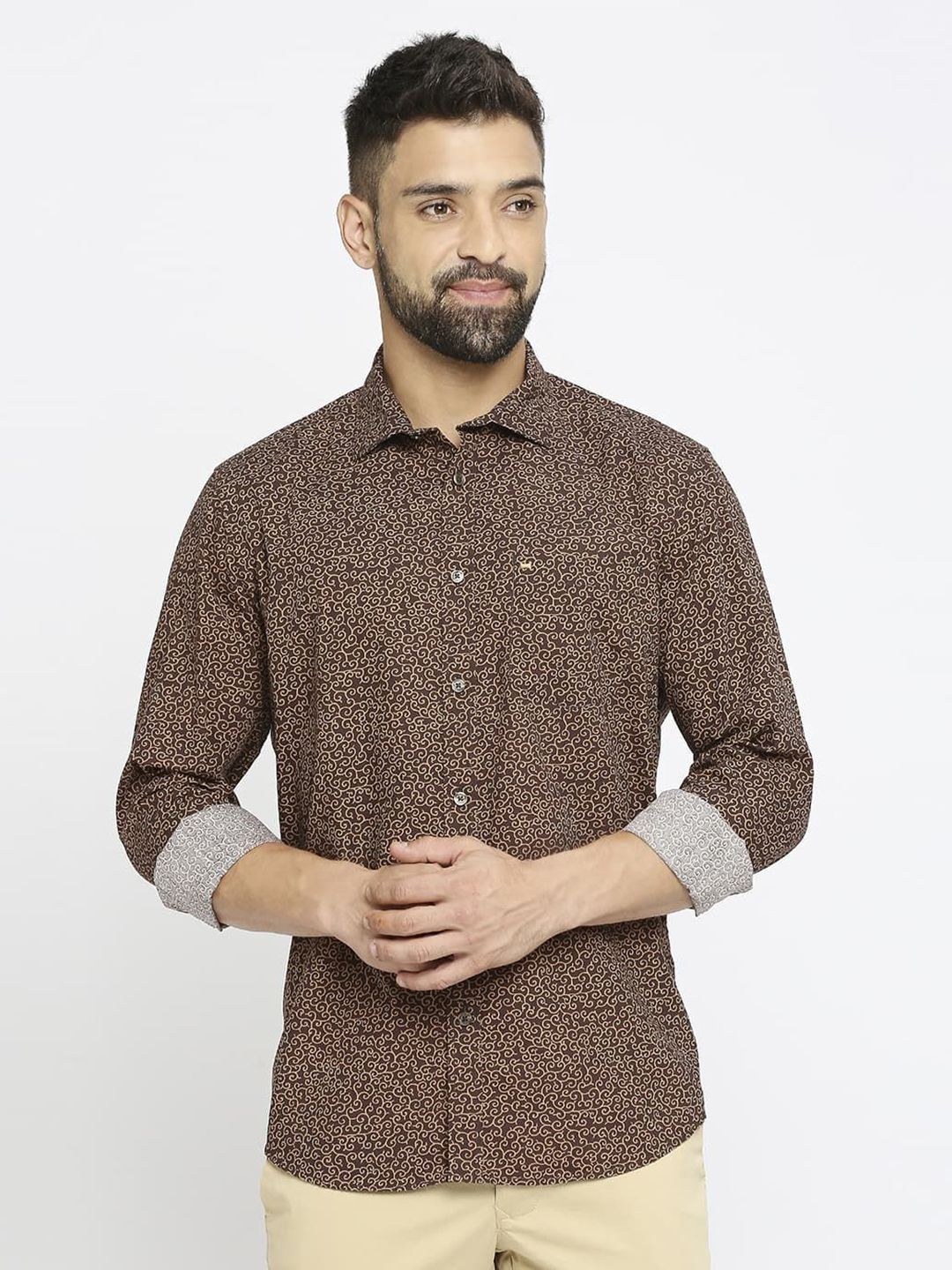 Basics Men Slim Fit Opaque Printed Casual Shirt-picture-41