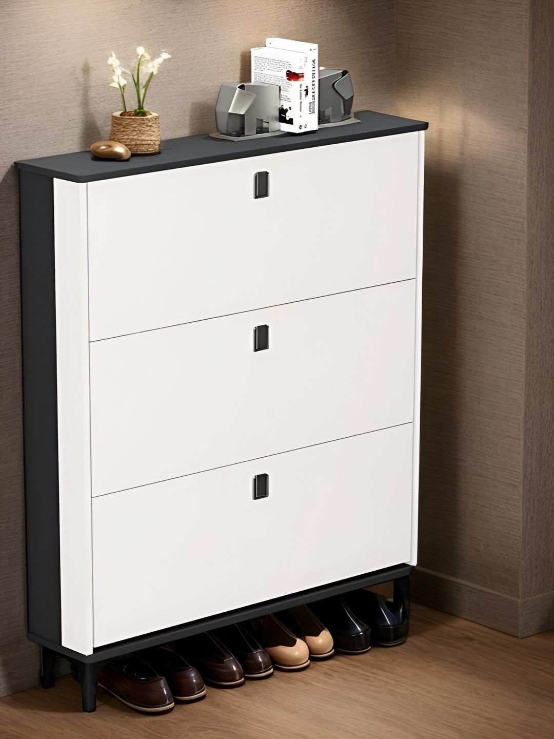 THE ARTMENT White Wooden Slimline Shoe Cabinet