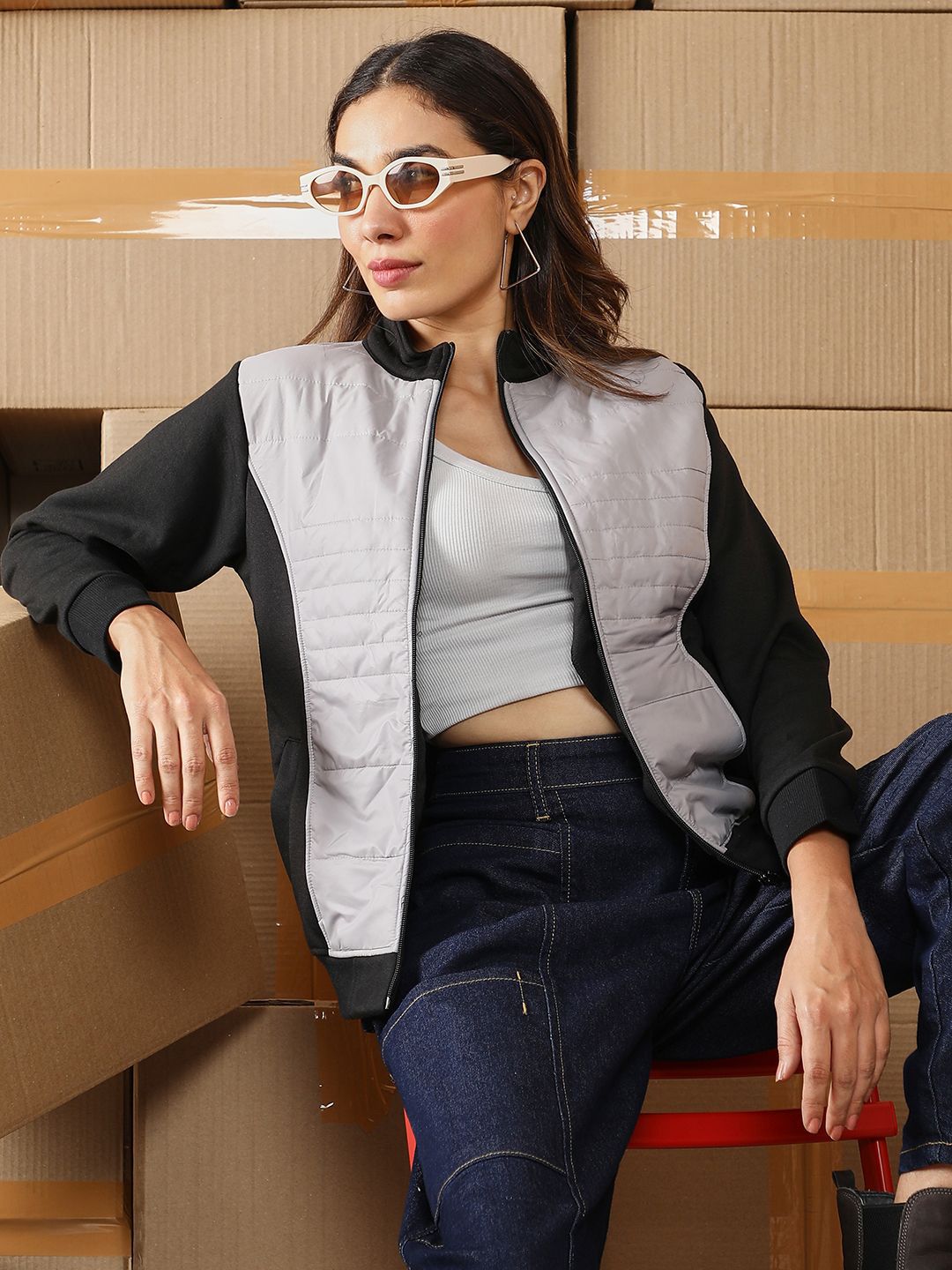 pinacolada Campus Sutra Women Colourblocked Lightweight Bomber Jacket-picture-14