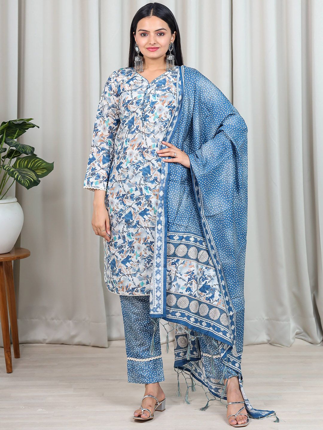 VIVARAA FASHION Women Floral Printed Regular Chanderi Cotton Kurta with Trousers & With Dupatta-picture-37