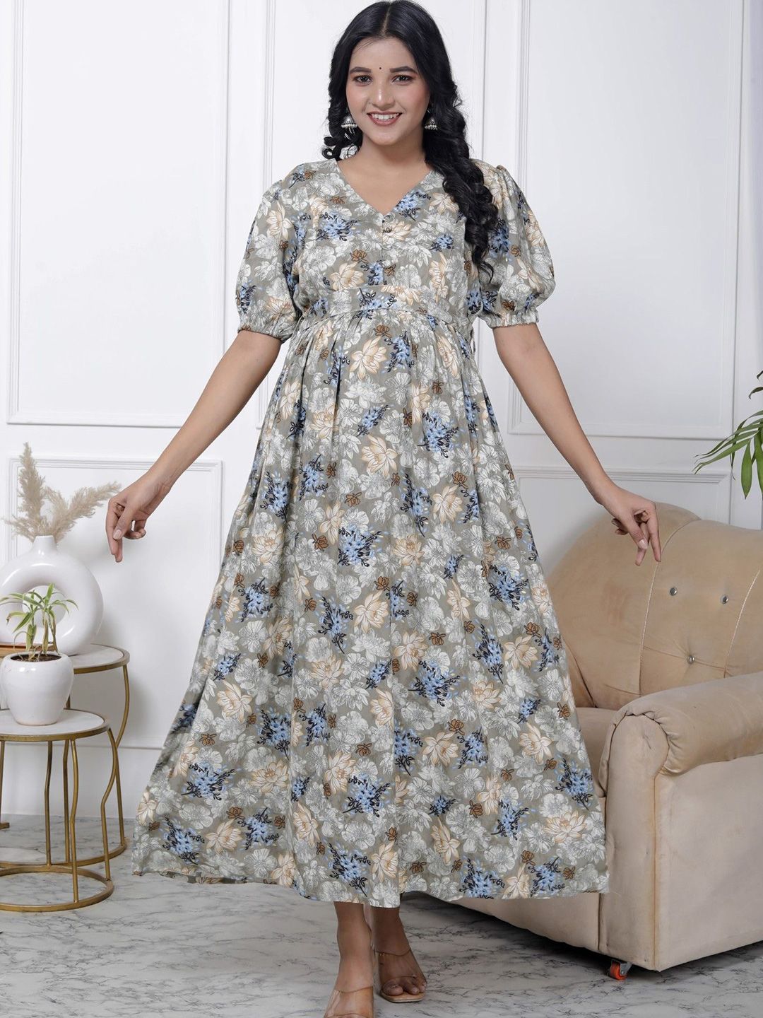 Swasti Ethnic Motifs Print Maternity Maxi Dress-picture-21