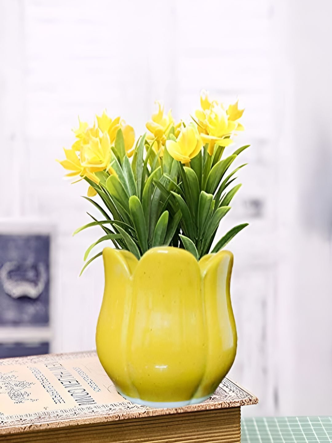 NIYARA Yellow & White Textured Planter-image-0