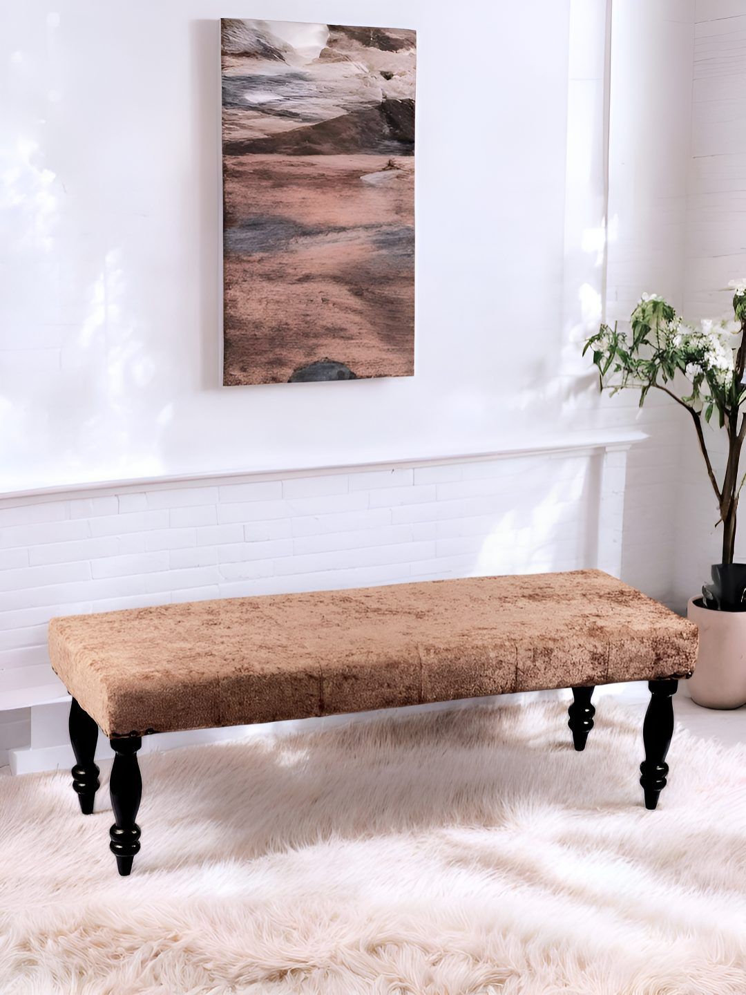 Ikiriya Brown Sheesham Wood Accent 3-Seater Rectangle Bench