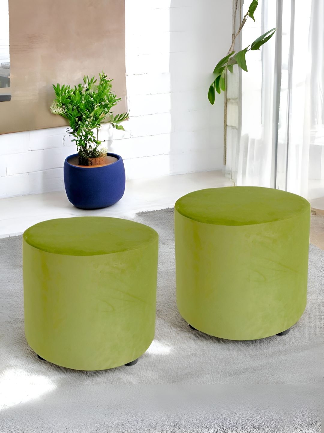 Ikiriya 2-Pcs Green Wooden Round Ottomans-image-35