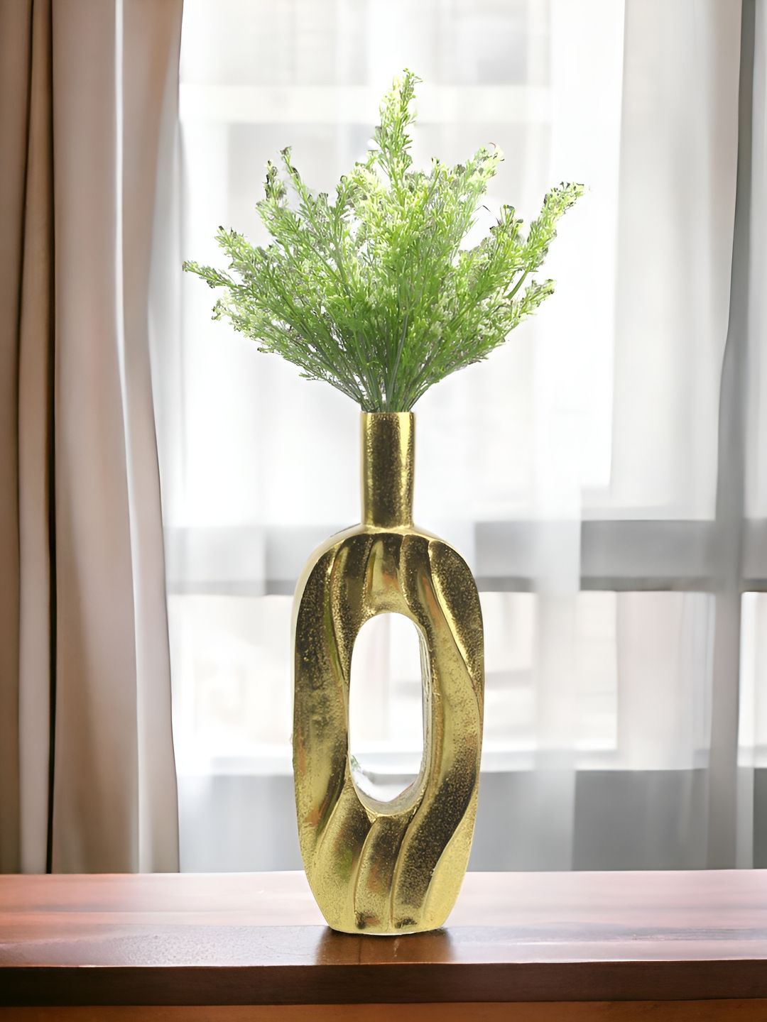 Hind Decor Yellow Textured Aluminium Flower Vase-image-48