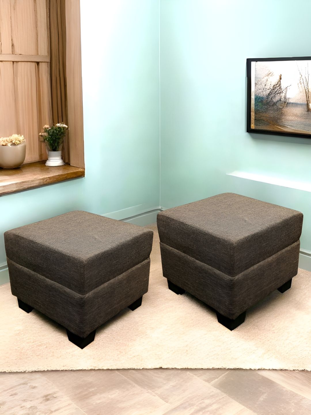 Ikiriya 2-Pcs Brown Square Ottomans