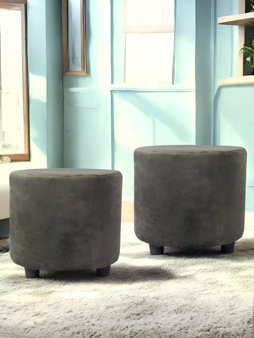 Ikiriya 2-Pcs Brown Velvet Round Ottomans-image-40