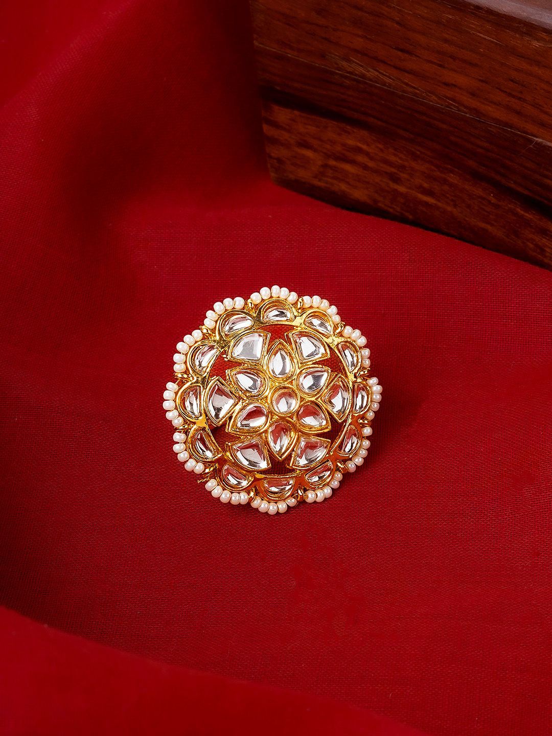 TEEJH Lalima Gold-Plated Stones-Studded & Beaded Finger ring-picture-11