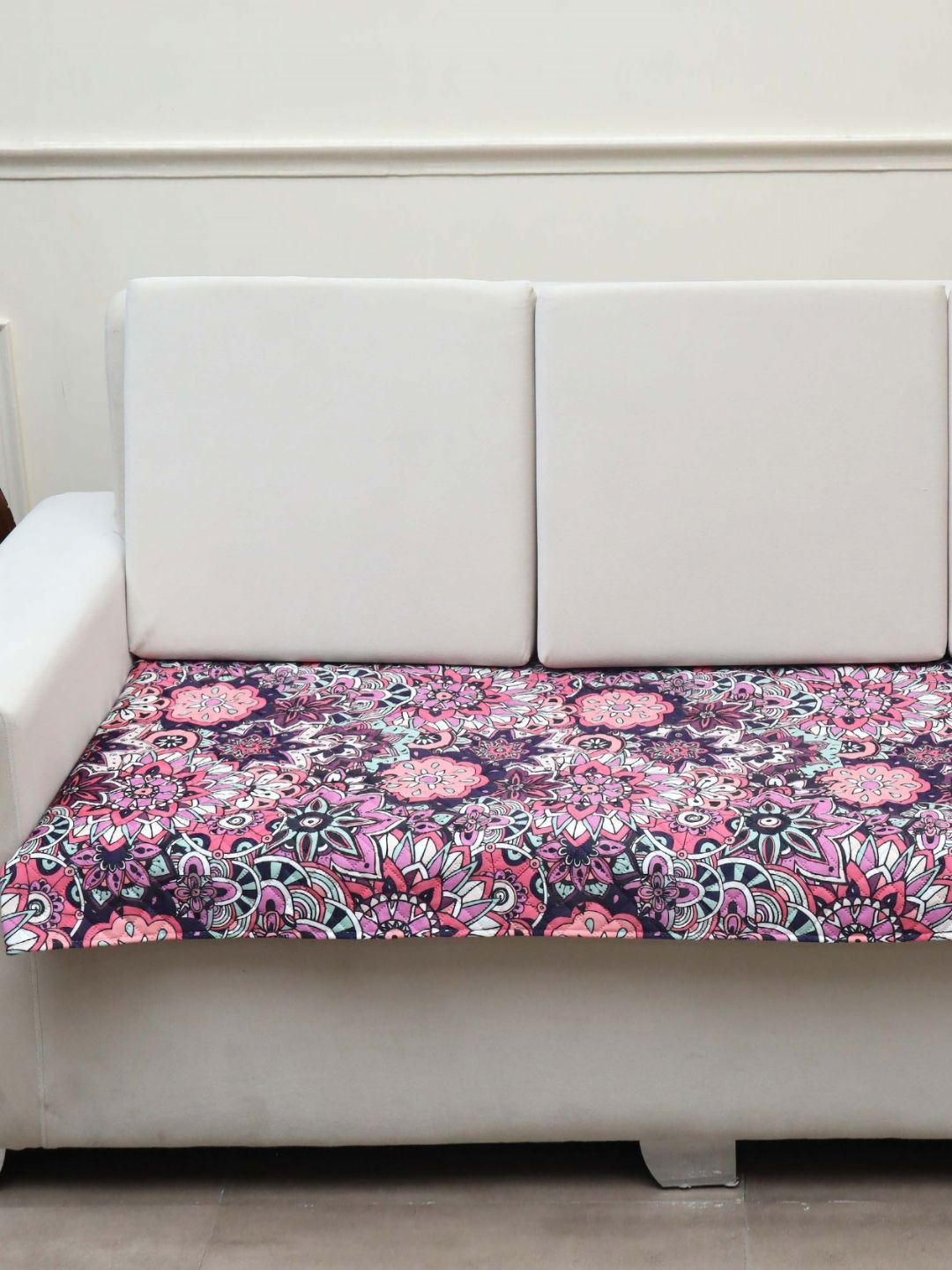 AAZEEM Pink & White Printed Velvet 2 Piece Sofa Cover-image-34