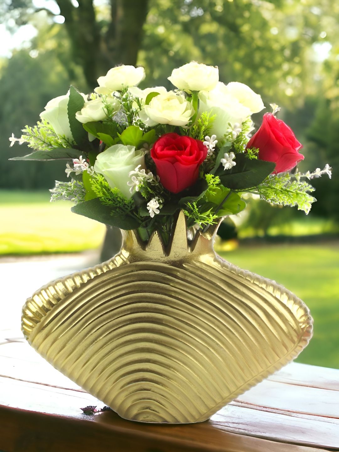 Hind Decor Yellow Aluminium Flower Vase-image-42