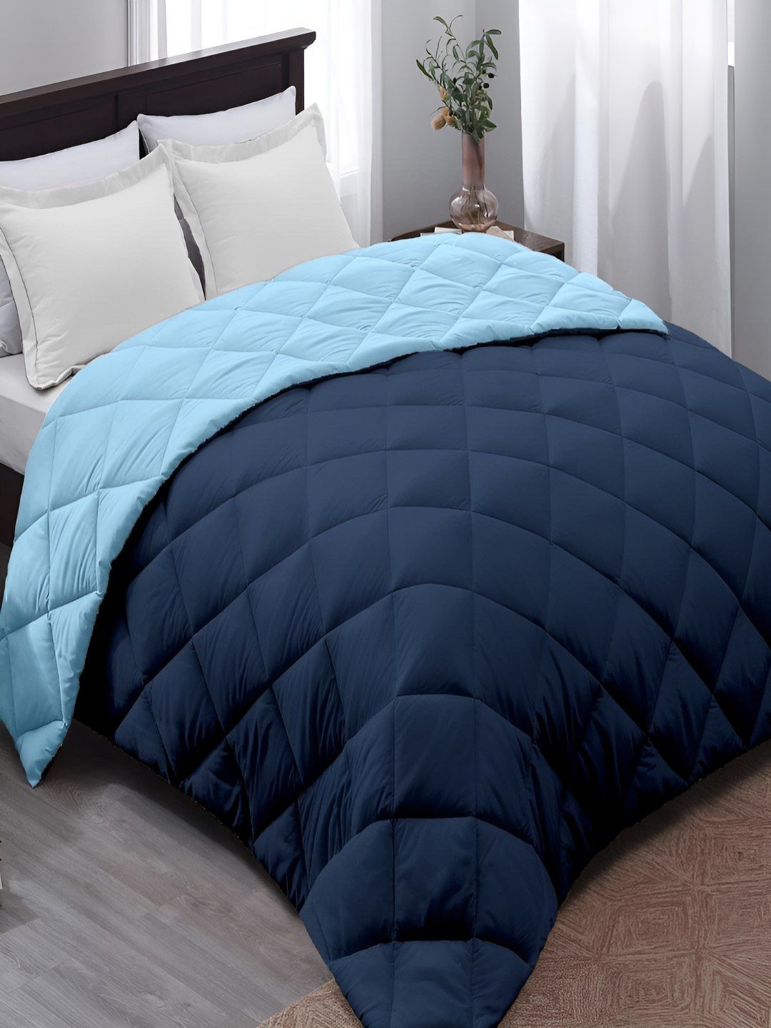 tundwal's Navy Blue & Blue Heavy Winter 210 GSM Single Bed Comforter-picture-23