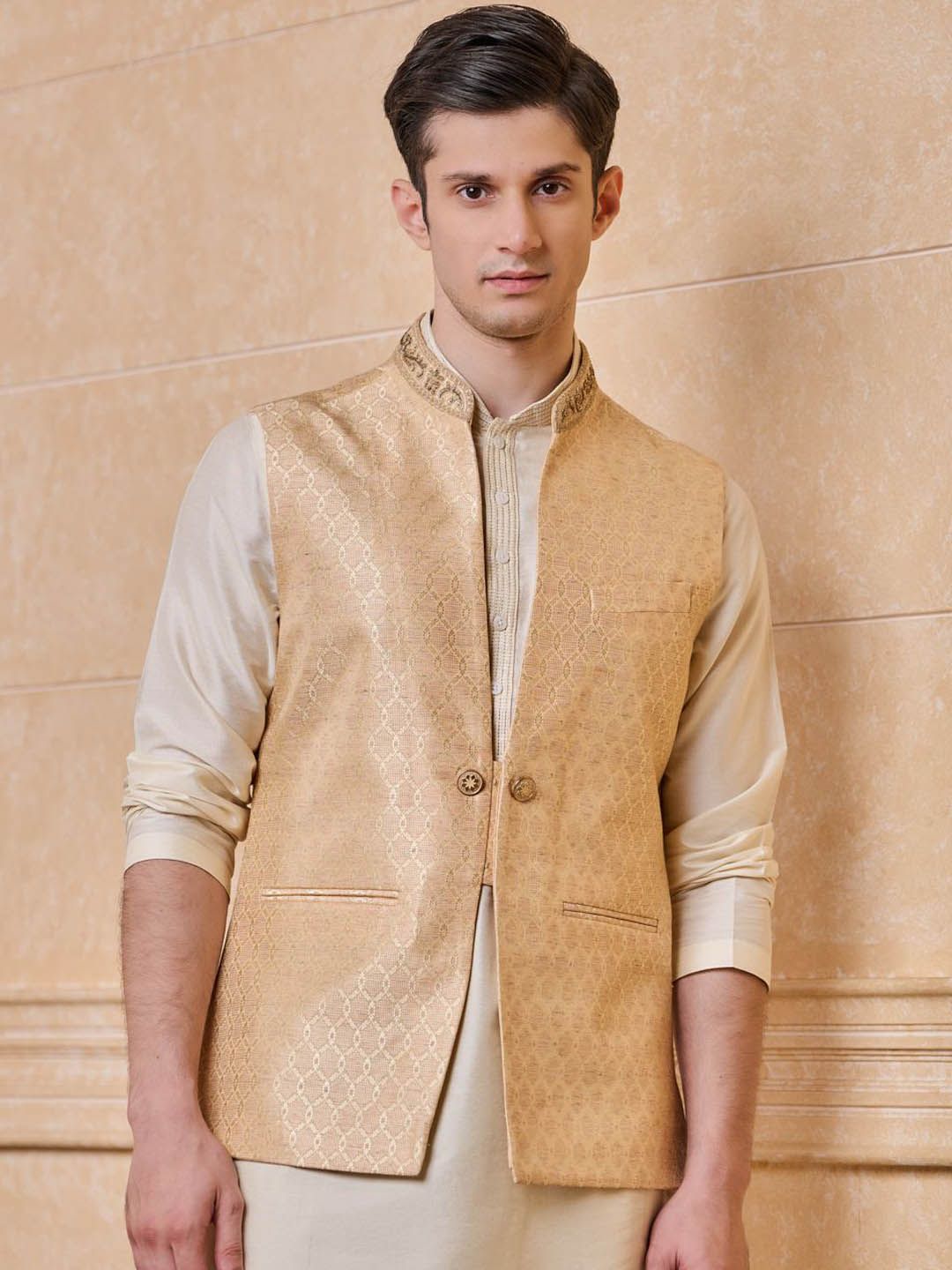 Tasva Woven Design Pure Cotton Nehru Jacket-picture-40