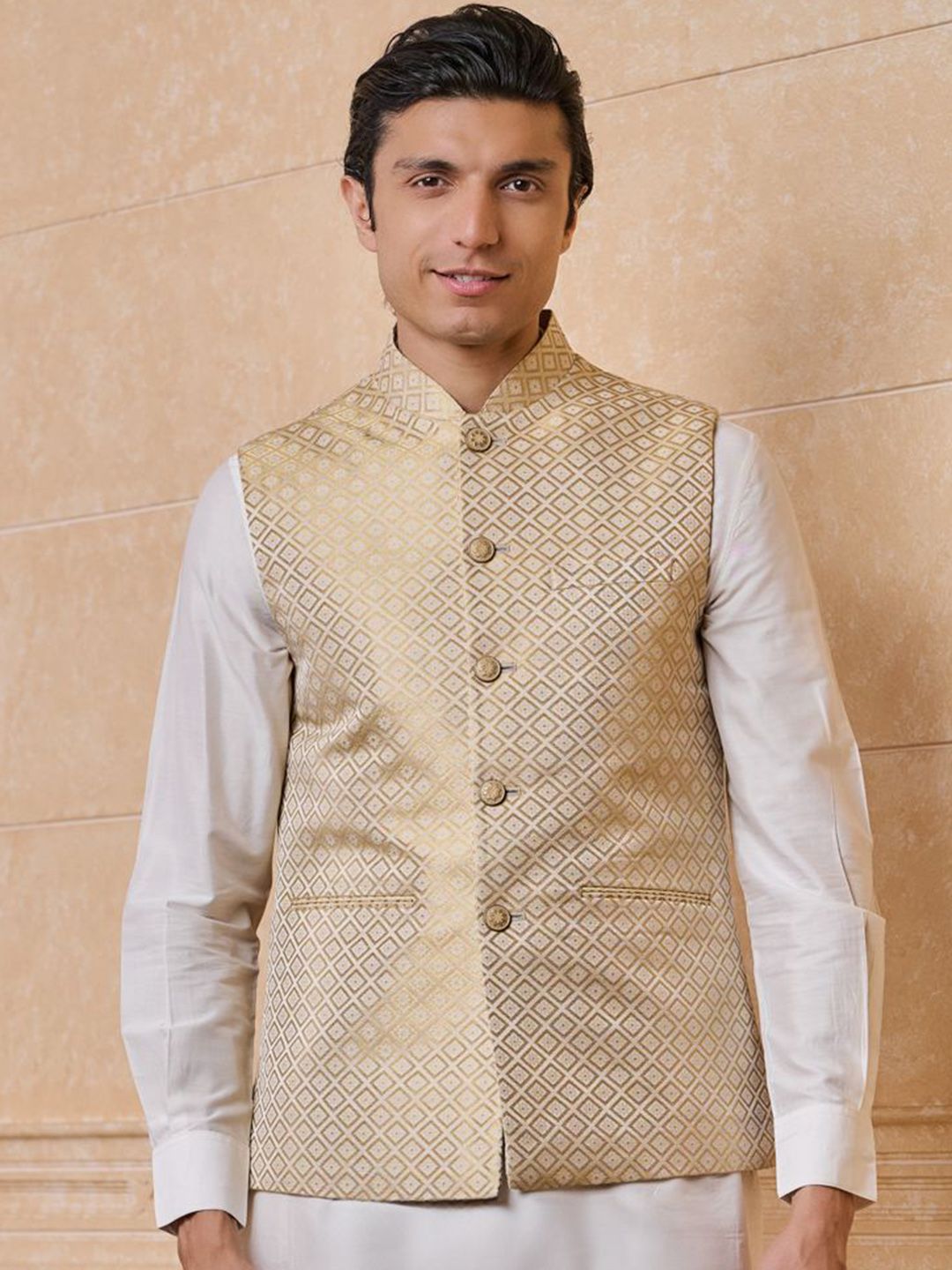 Tasva Pure Cotton Brocade Nehru Jacket-picture-18