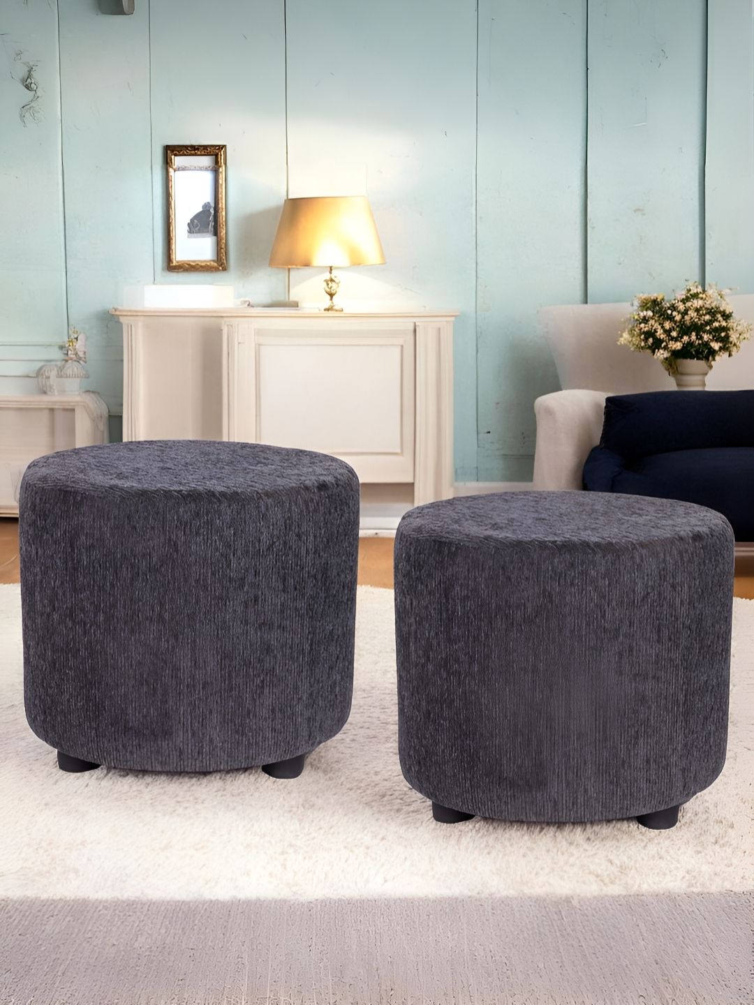 Ikiriya 2-Pcs Grey Wooden Round Ottomans-picture-12