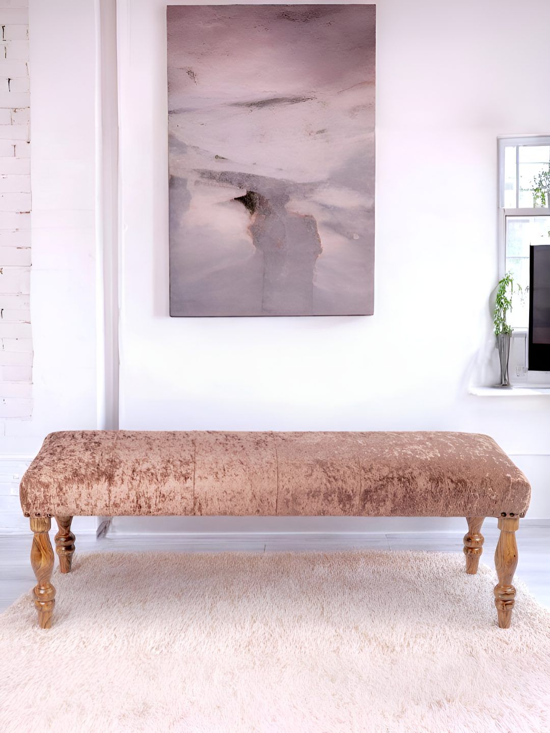 Ikiriya Cairo Brown Sheesham Wood Accent 3-Seater Bench