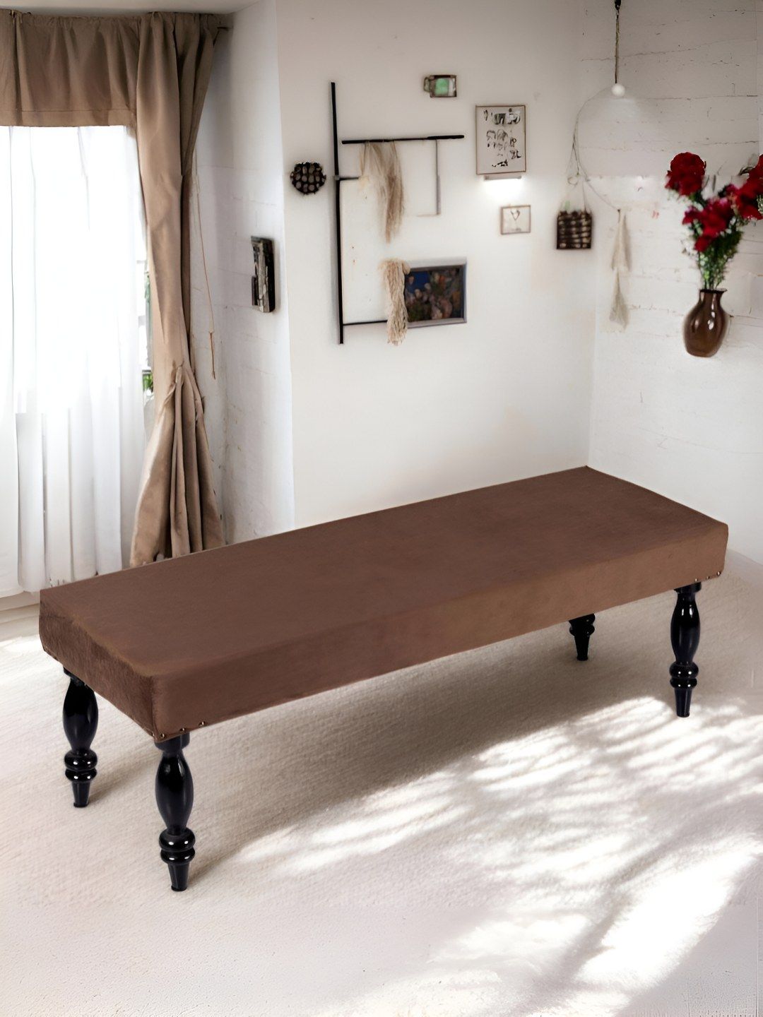 Ikiriya Brown & Black Wooden 3 Seater Bench