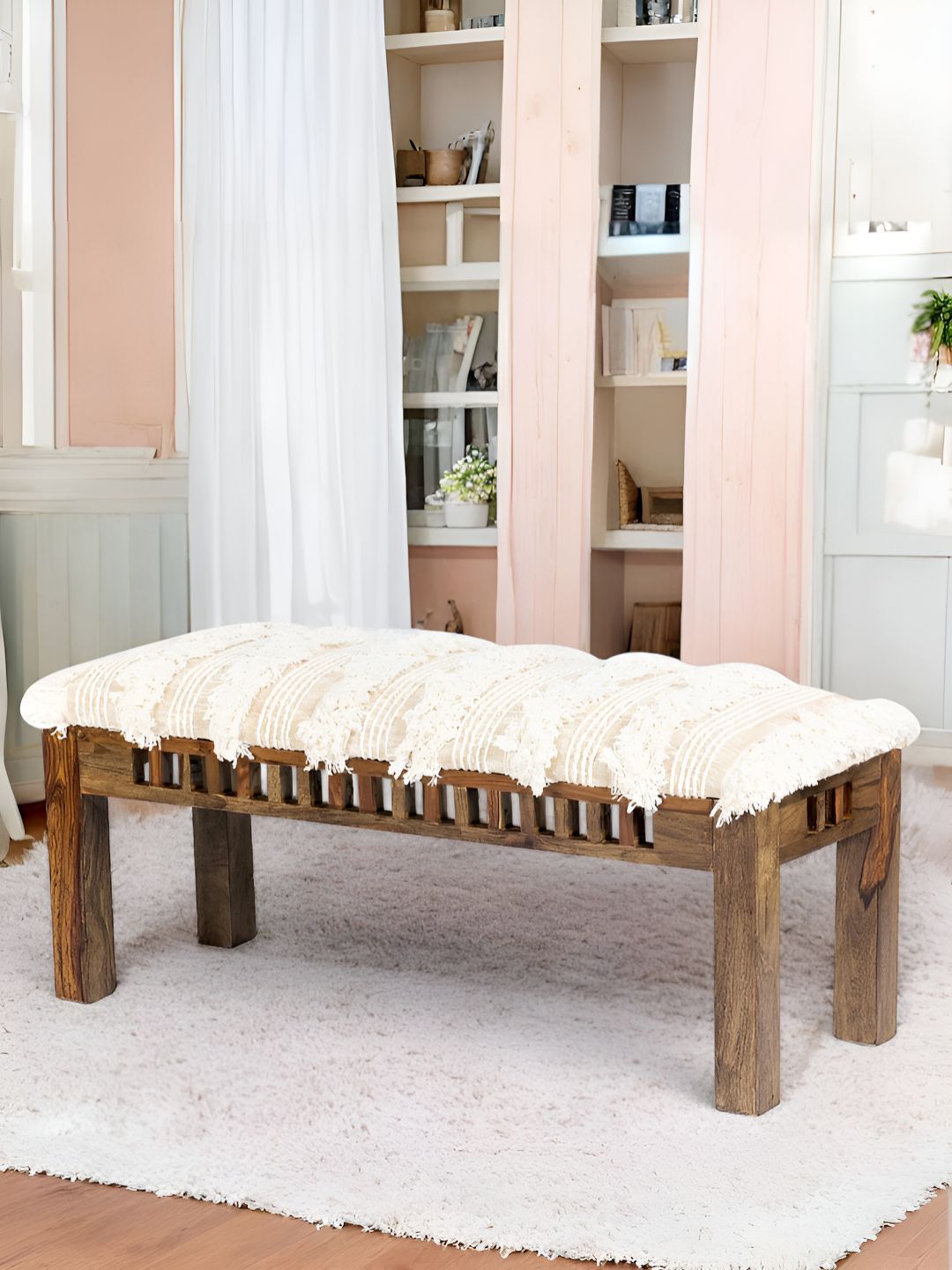 Ikiriya 3-Seater Beige Fringe Detail Bench