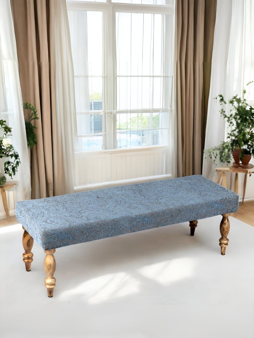 Ikiriya Blue & Brown Sheesham Wood 3 Seater Bench