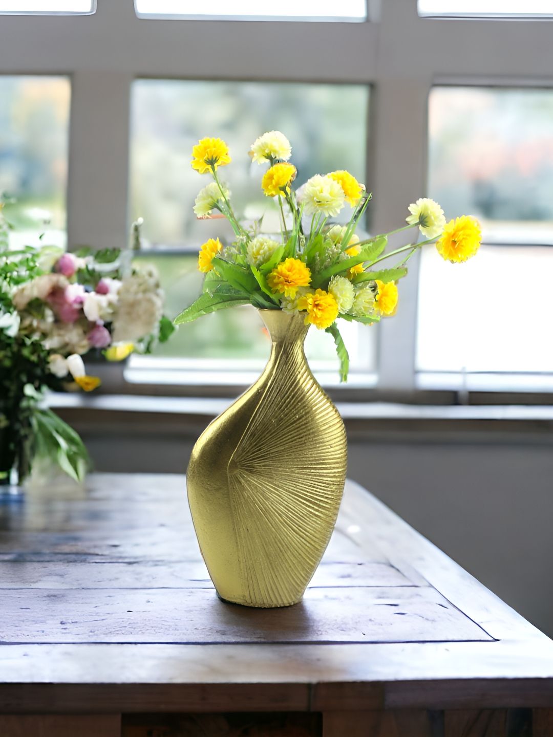 Hind Decor Yellow Textured Aluminium Flower Vase-image-47