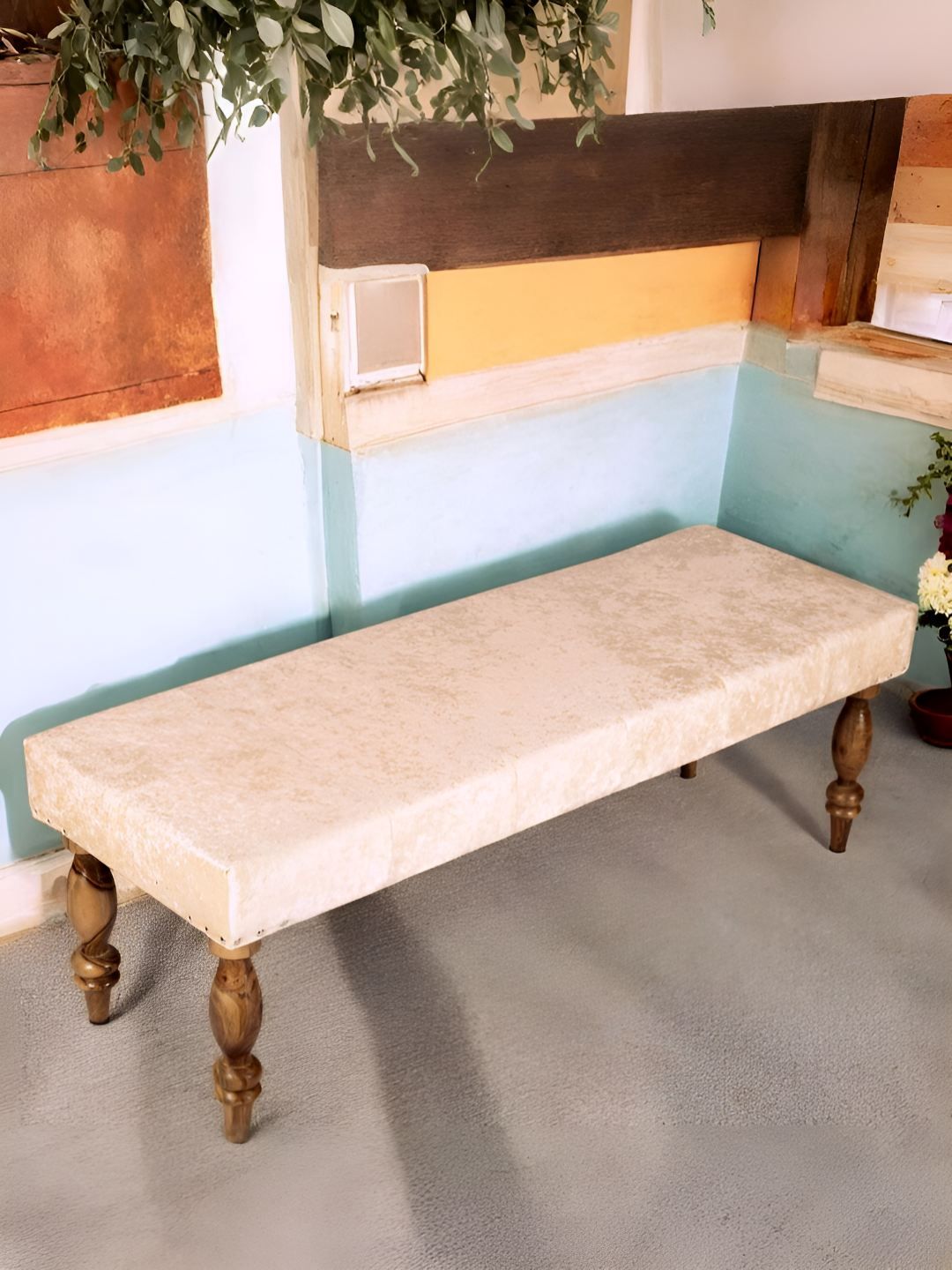 Ikiriya Beige & Brown Sheesham Wood 3 Seater Bench-image-38