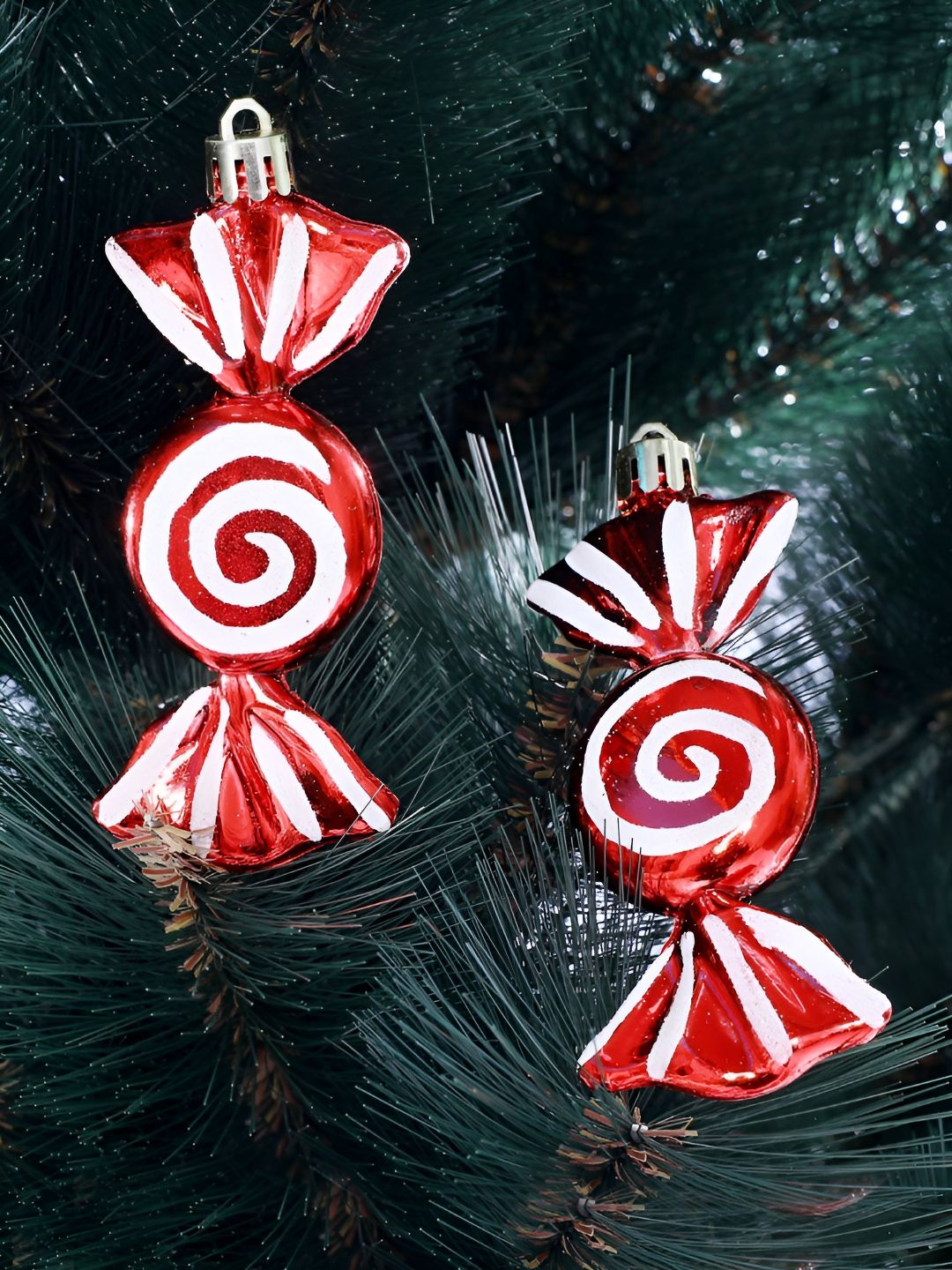 TAYHAA Set Of 6 Red & White Candy Cane Swirl Baubles Hangings-picture-35