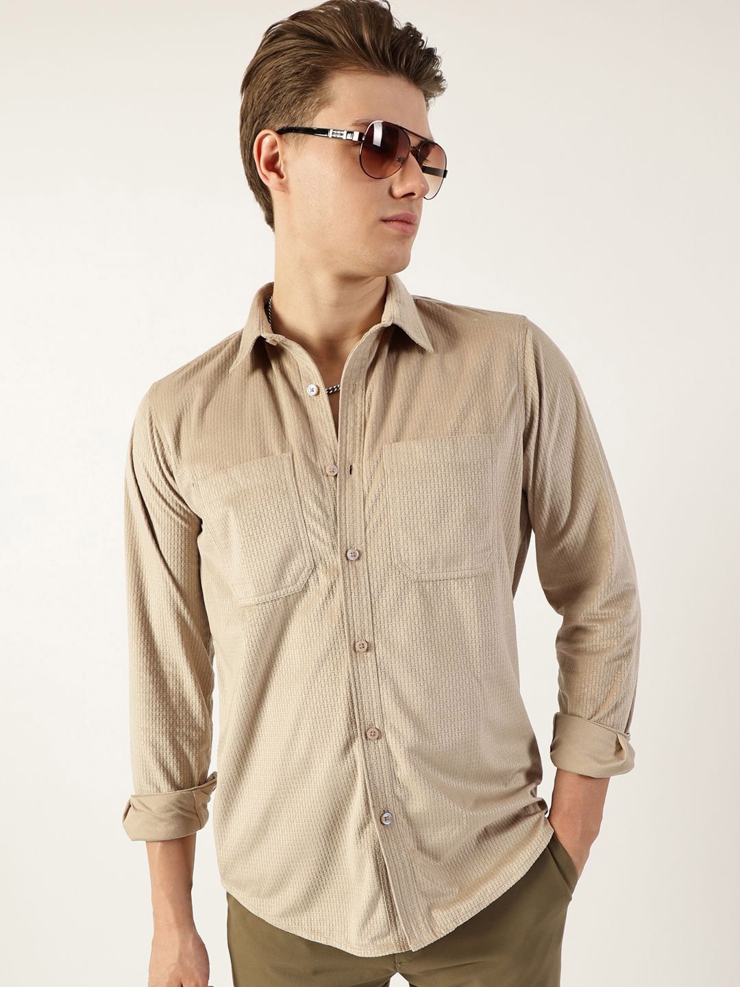 Thomas Scott Men Classic Spread Collar Textured Solid Slim Fit Casual Shirt-picture-21