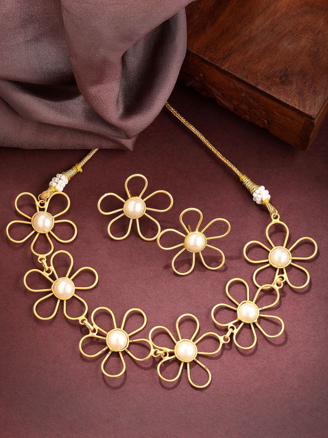 NVR Girls Gold-Plated Floral Shaped Pearl Beaded Jewellery Set-picture-22