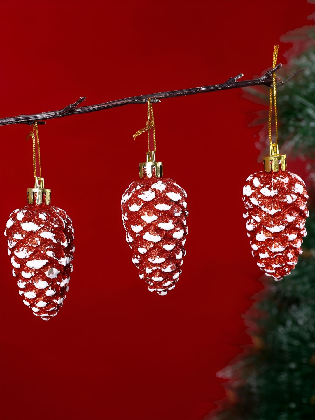 TAYHAA Set Of 12 Scarlet Splendor Pinecones-picture-38