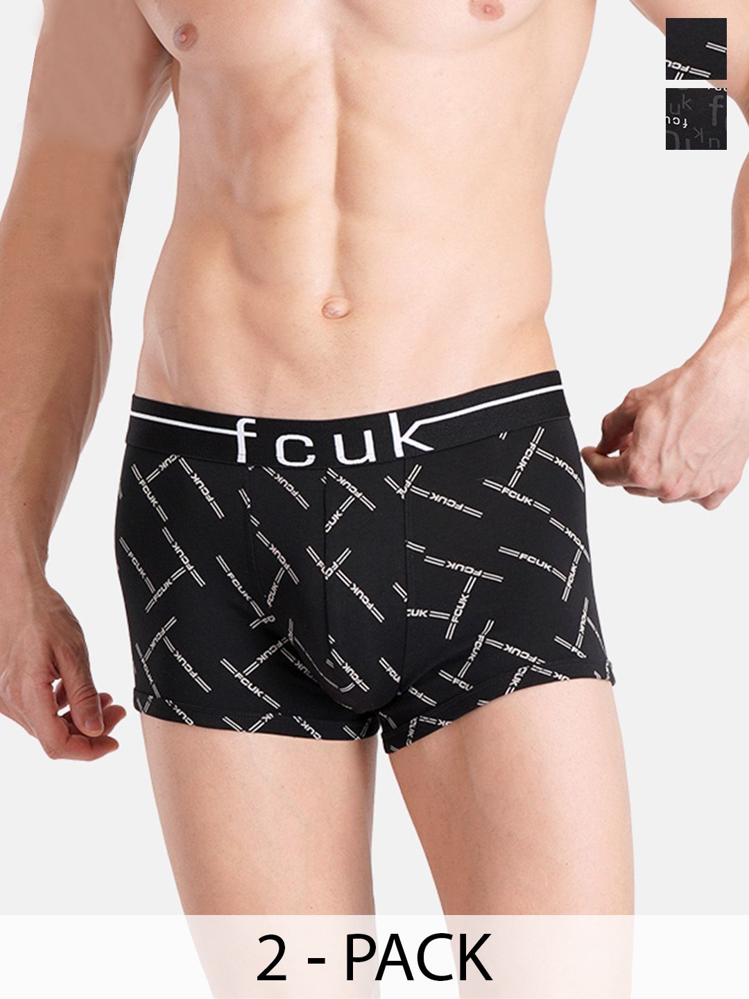 FCUK Pack Of 2 Printed Cotton Trunk TOTTENHAMJET BLACK AOP 1-JET BLACK AOP 2XL-picture-21