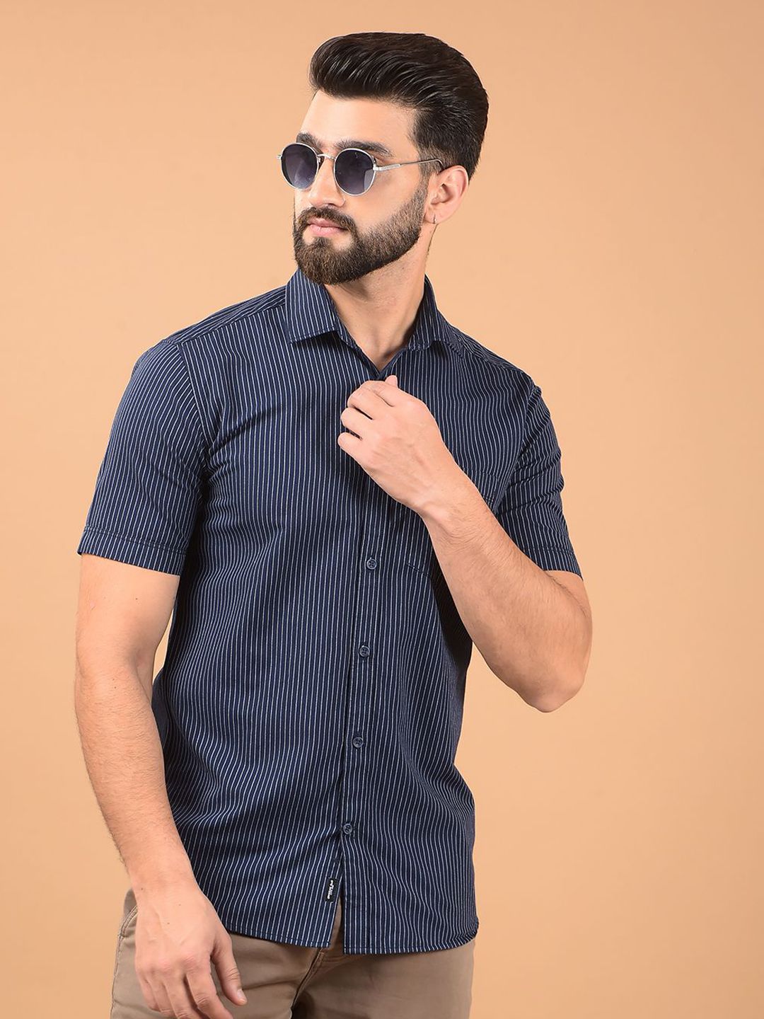 Crimsoune Club Men Classic Spread Collar Vertical Striped Cotton Slim Fit Casual Shirt-picture-30