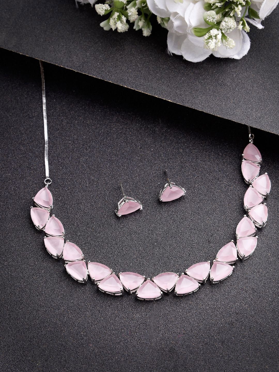 NVR Girls Sliver Plated Stone Studded Jewellery Set-image-33
