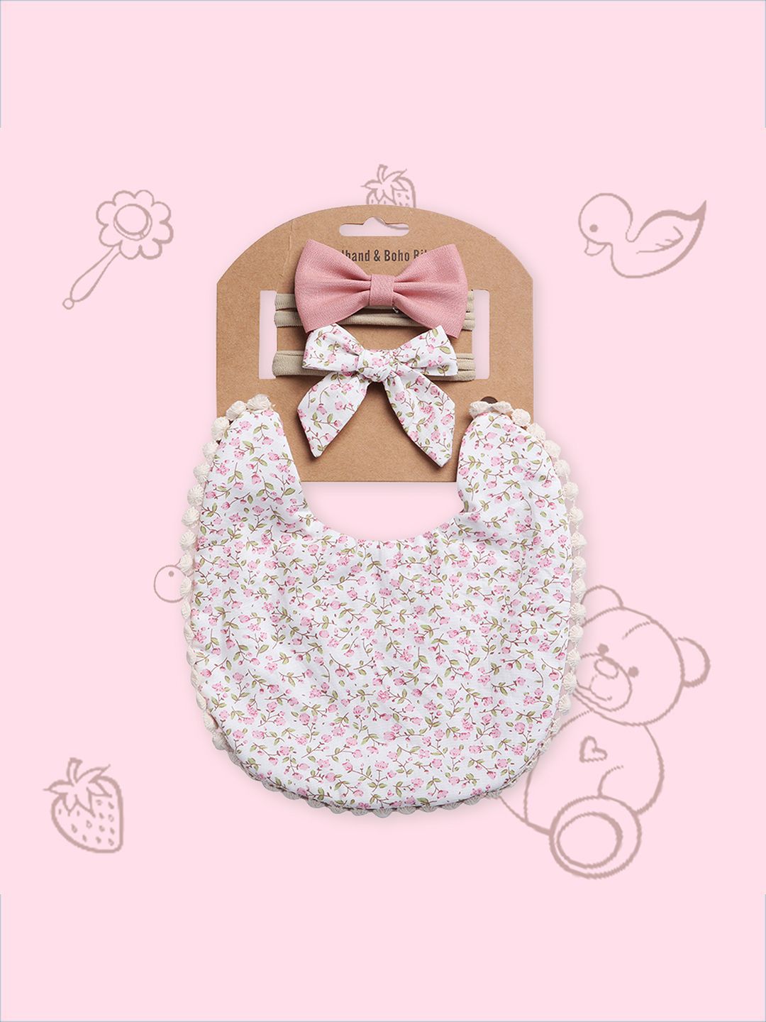 Polka Tots Infant Girls Printed Cotton Bibs With 2Pc Headbands