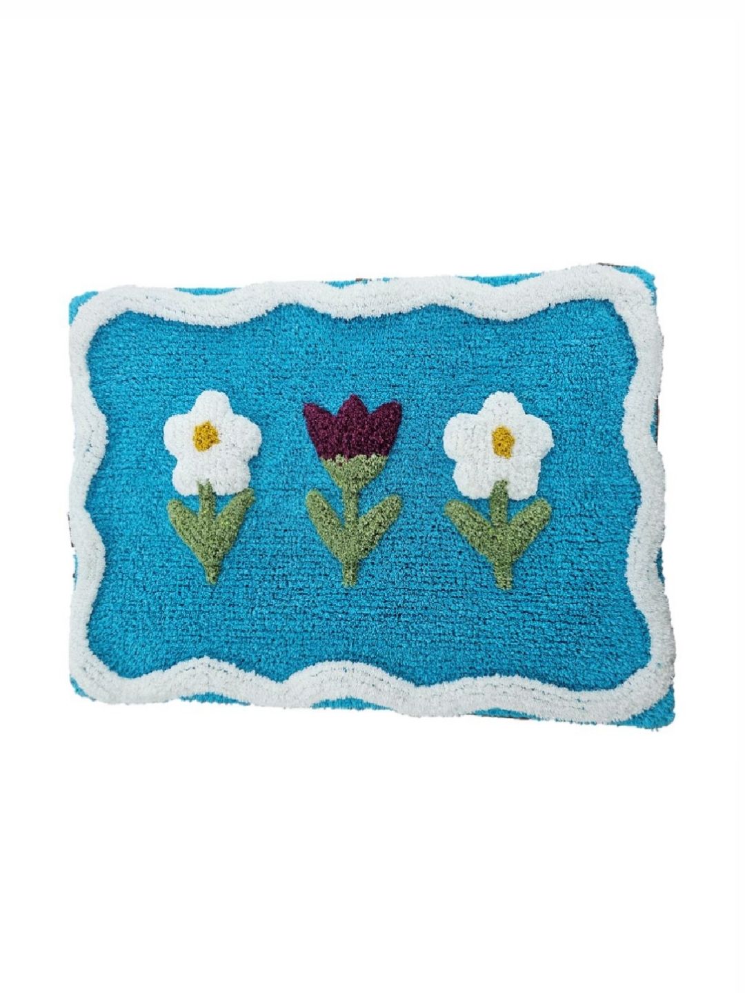 Aura Turquoise Blue & White Patterned Anti-Skid 1800 GSM Cotton Bath Rugs-picture-1