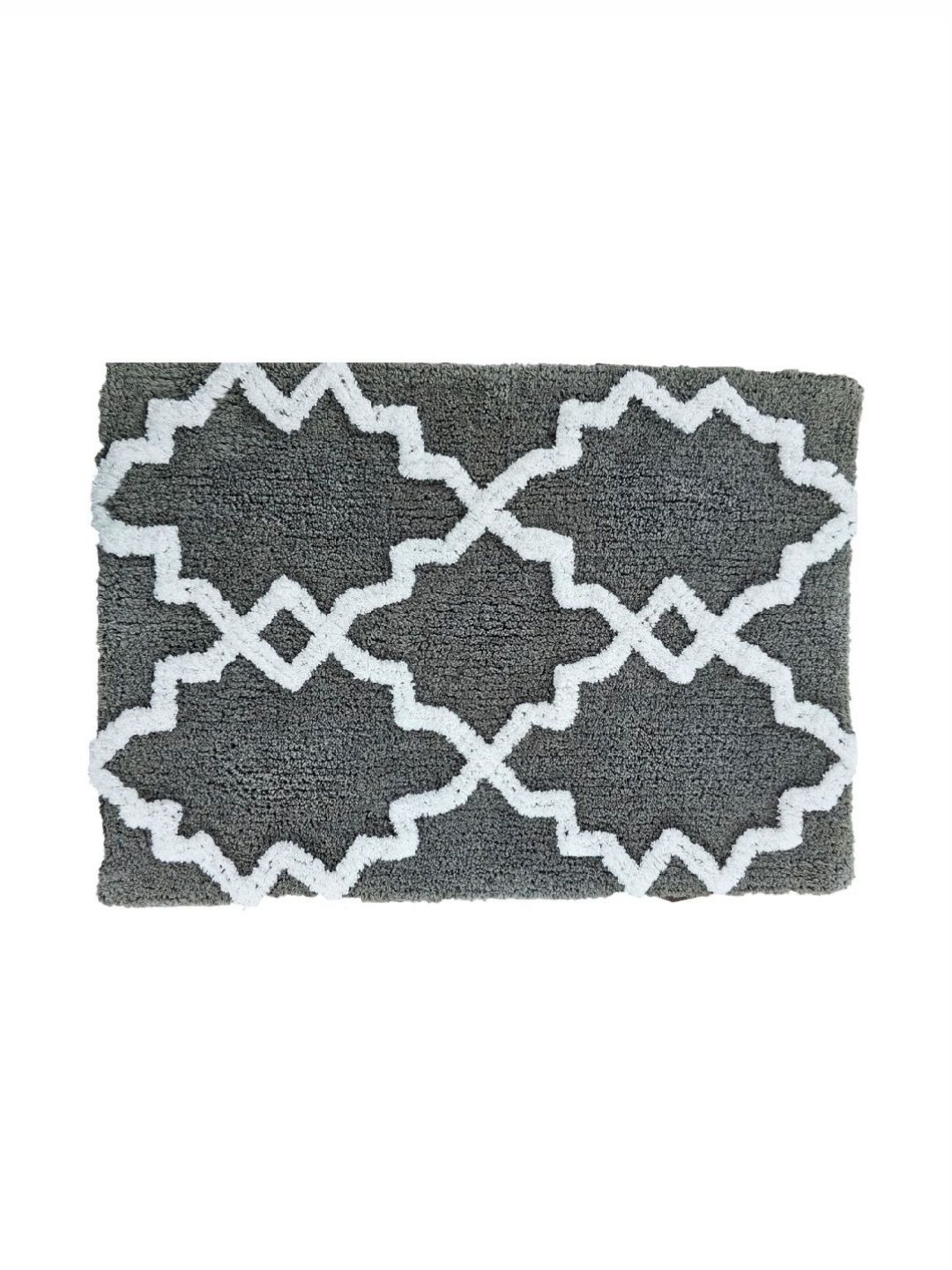 Aura Grey & White Patterned Anti-Skid 1800 GSM Cotton Bath Rugs-picture-3