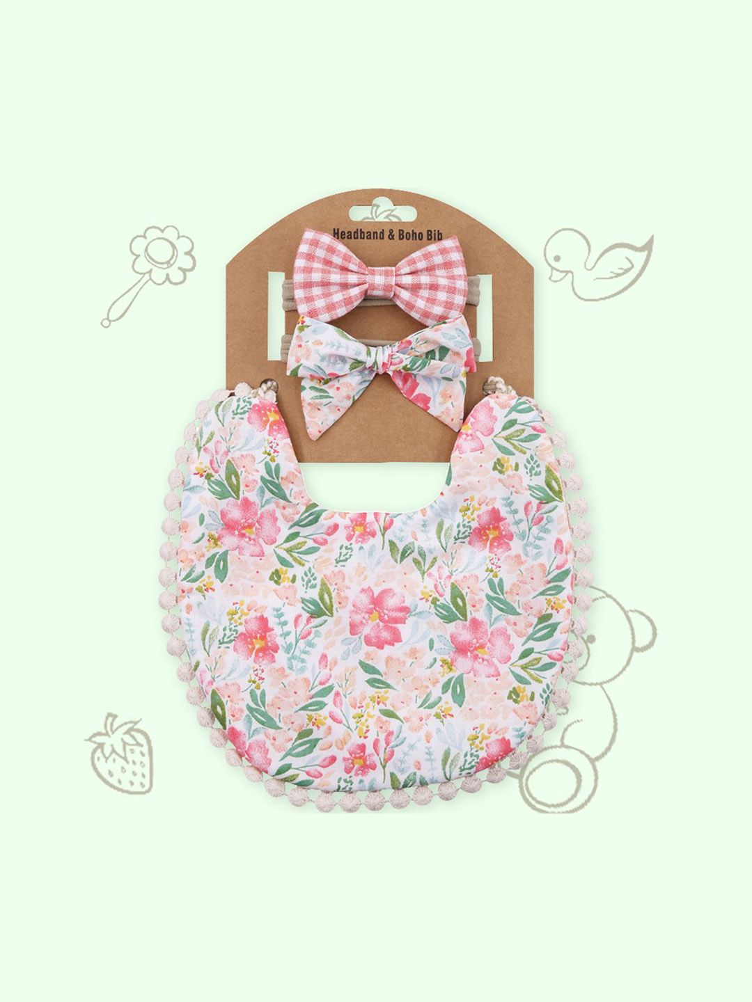 Polka Tots Girls Floral Bow Headband With Reversible Bib